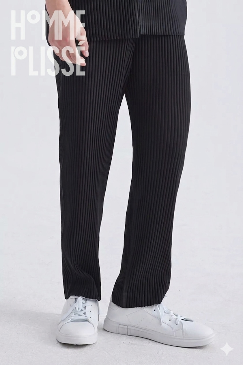 Japan Homme Plisse ISSEY MIYAKE Straight Leg Black Casual Pants JF150