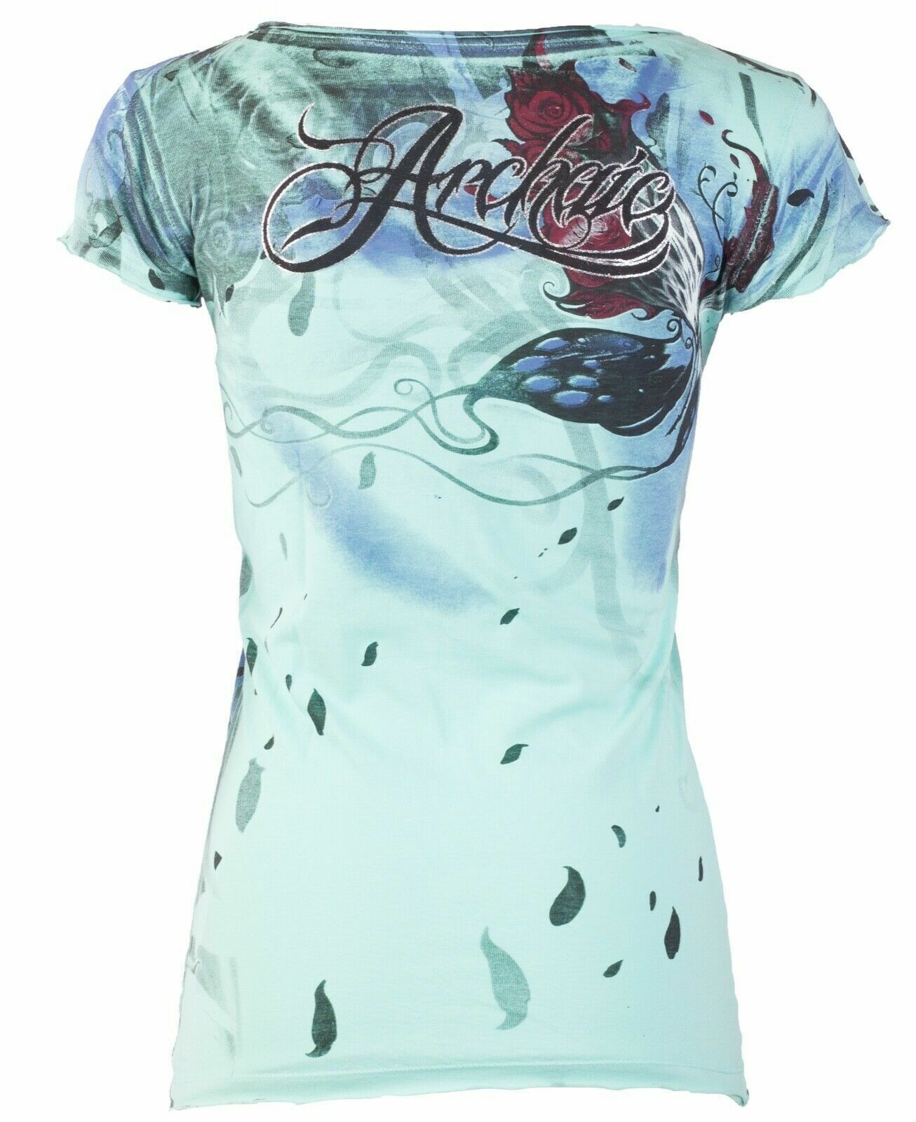 ARCHAIC by AFFLICTION Butterfly Long Goodbye Slim Fit Womens V-neck T-shirt S-XL