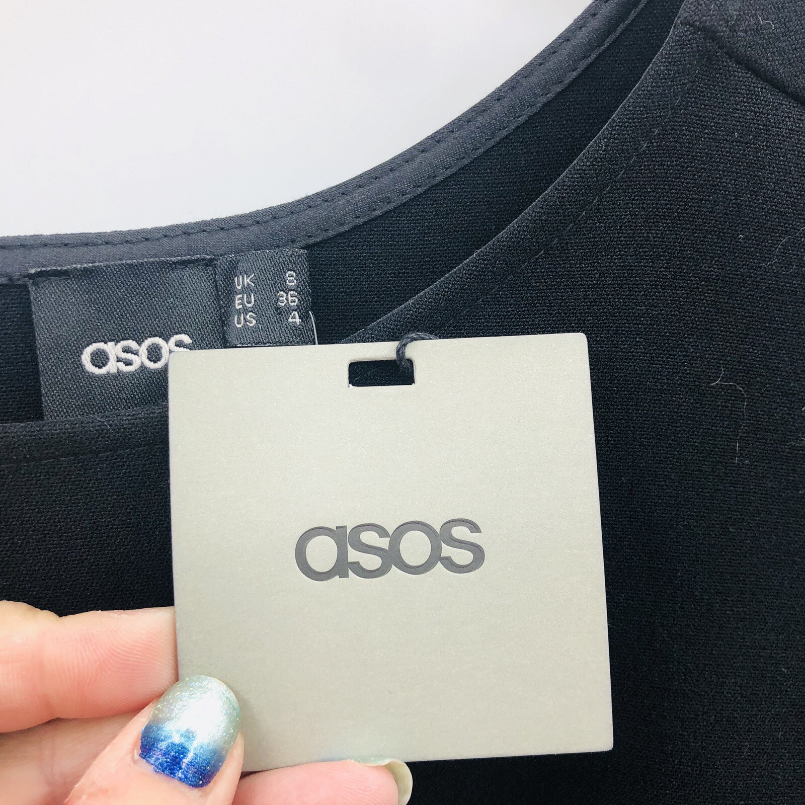 ASOS Womens Size 4 3/4 Sleeve Shift Dress Flutter High Low Hem Black Pockets