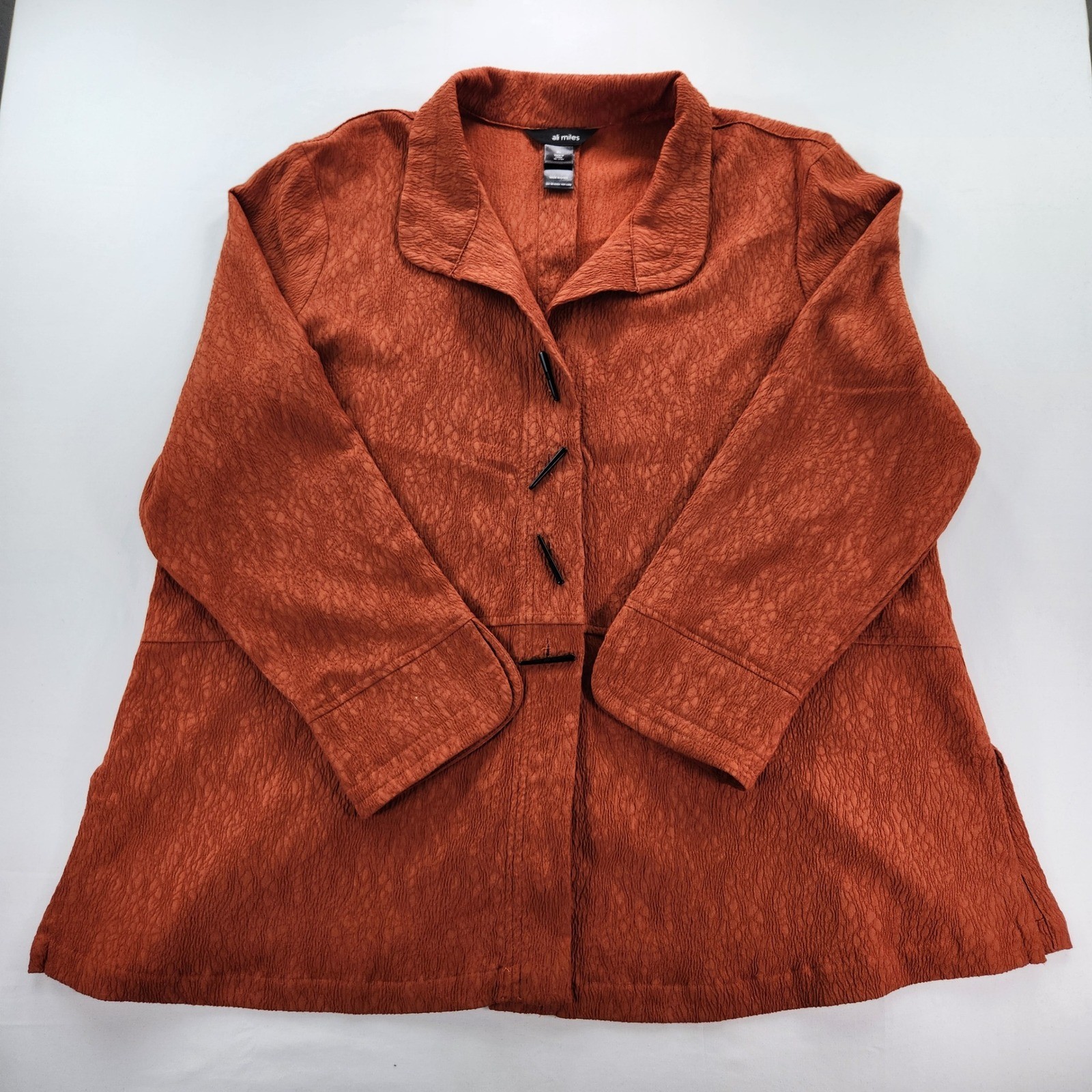Used Excellent Ali Miles Rust Textured Jacket XL Toggle Button Boho Chic