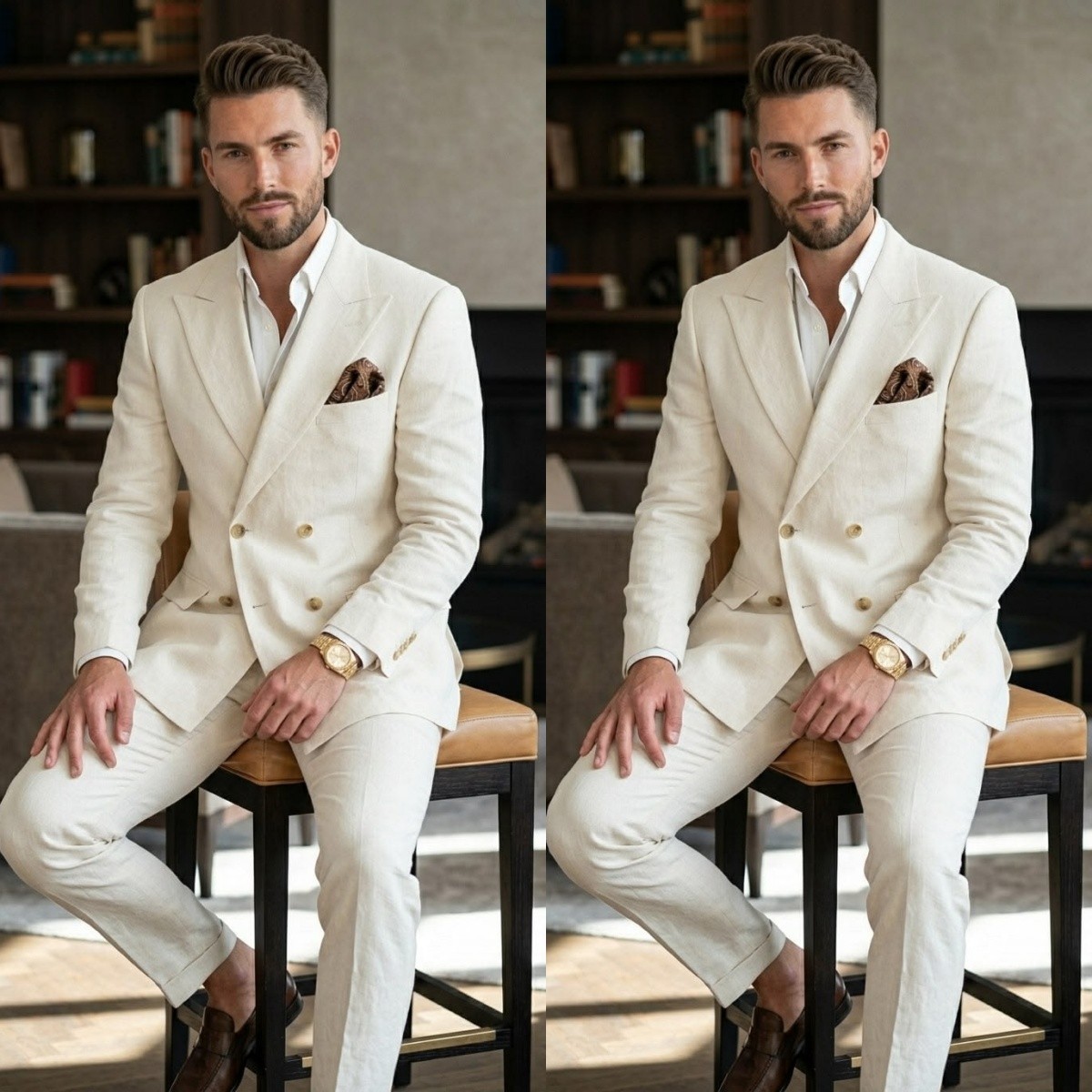 Linen Double Breasted Men’s Suits Beach Summer Coat Casual Business Jackets