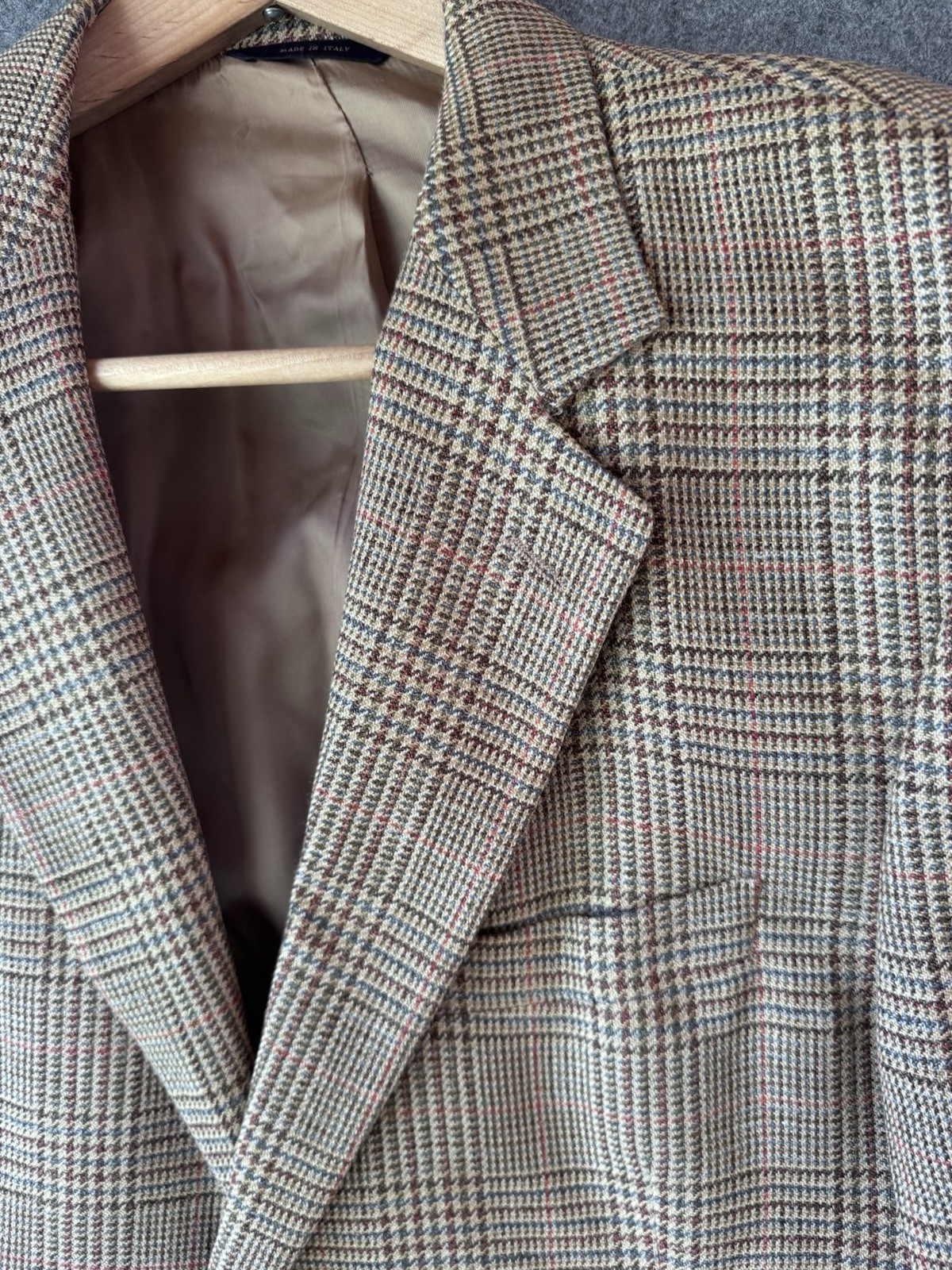 Brooks Brothers Men’s Brown Plaid Tweed Silk Linen Wool Sport Coat 44 Made Italy