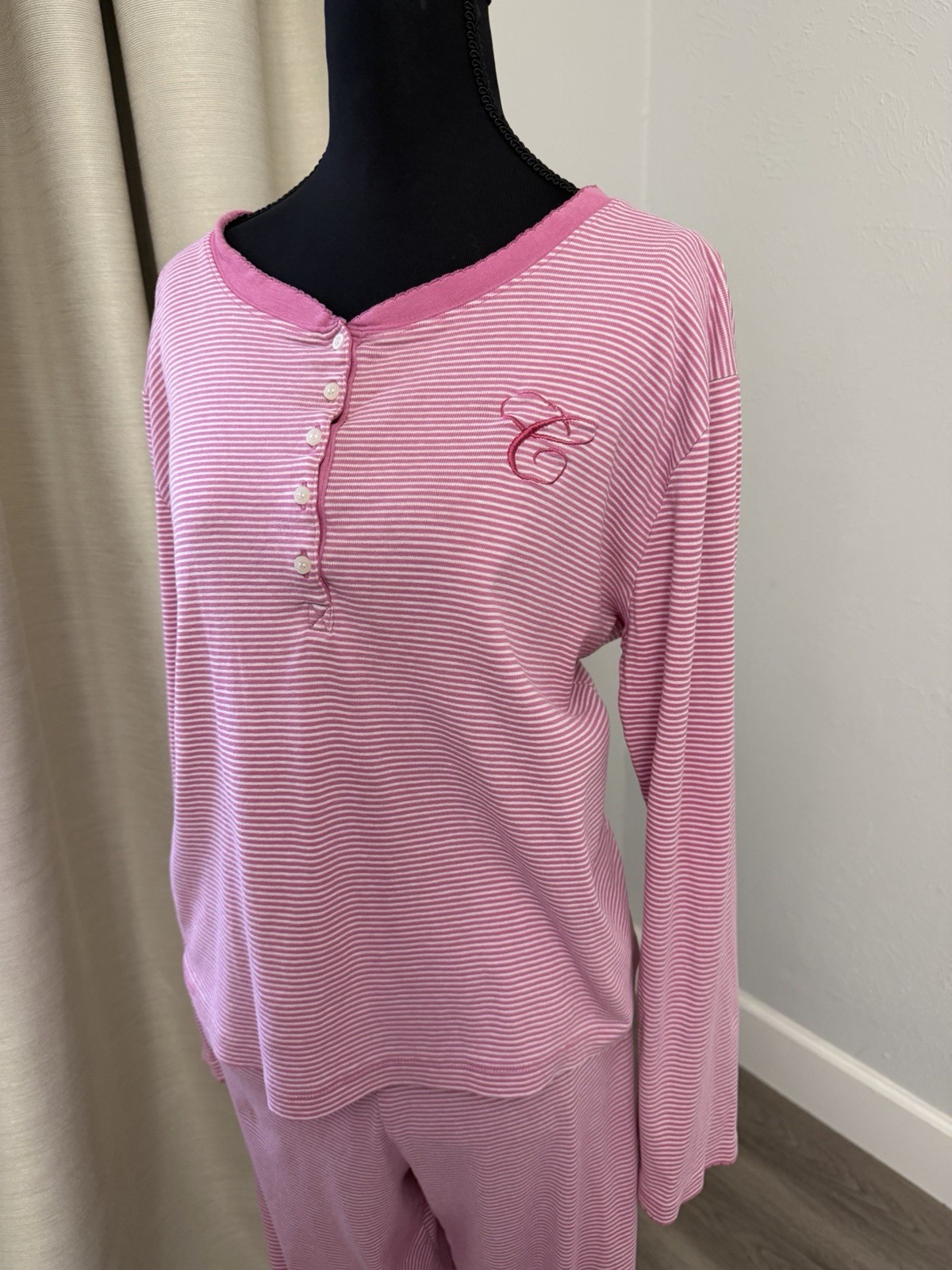 Chaps Women’s Pink Striped Pajama Set Size XL 100% Cotton