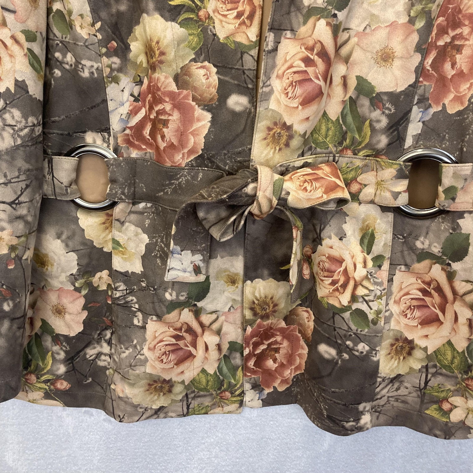 Kate & Mallory Floral Faux Suede Jacket Womens 2X Nature Outdoors Whimsical