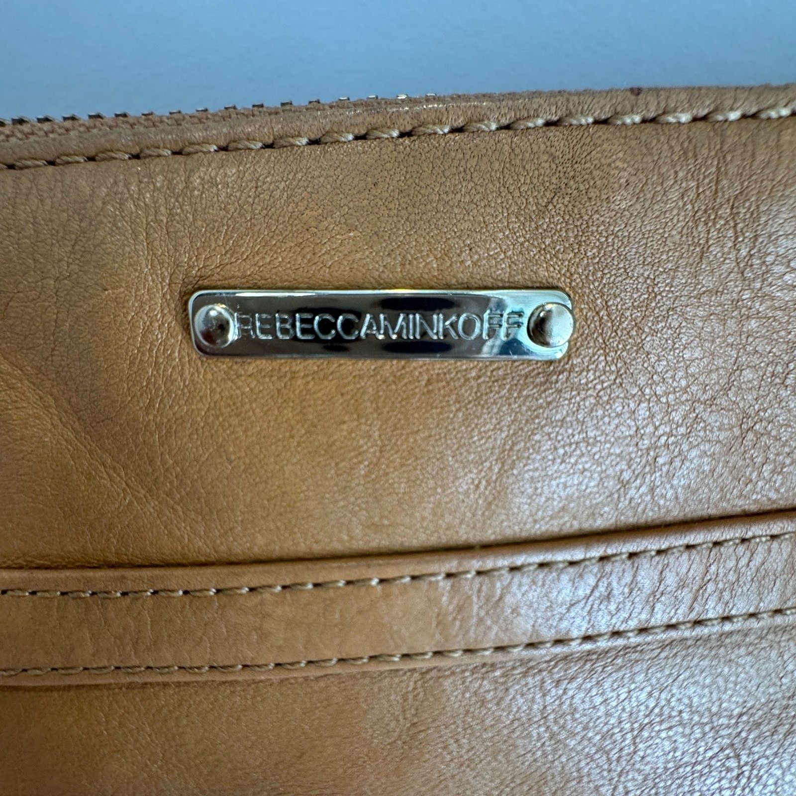 Rebecca Minkoff MAC Crossbody Bag Tan Leather Studded Chain Strap