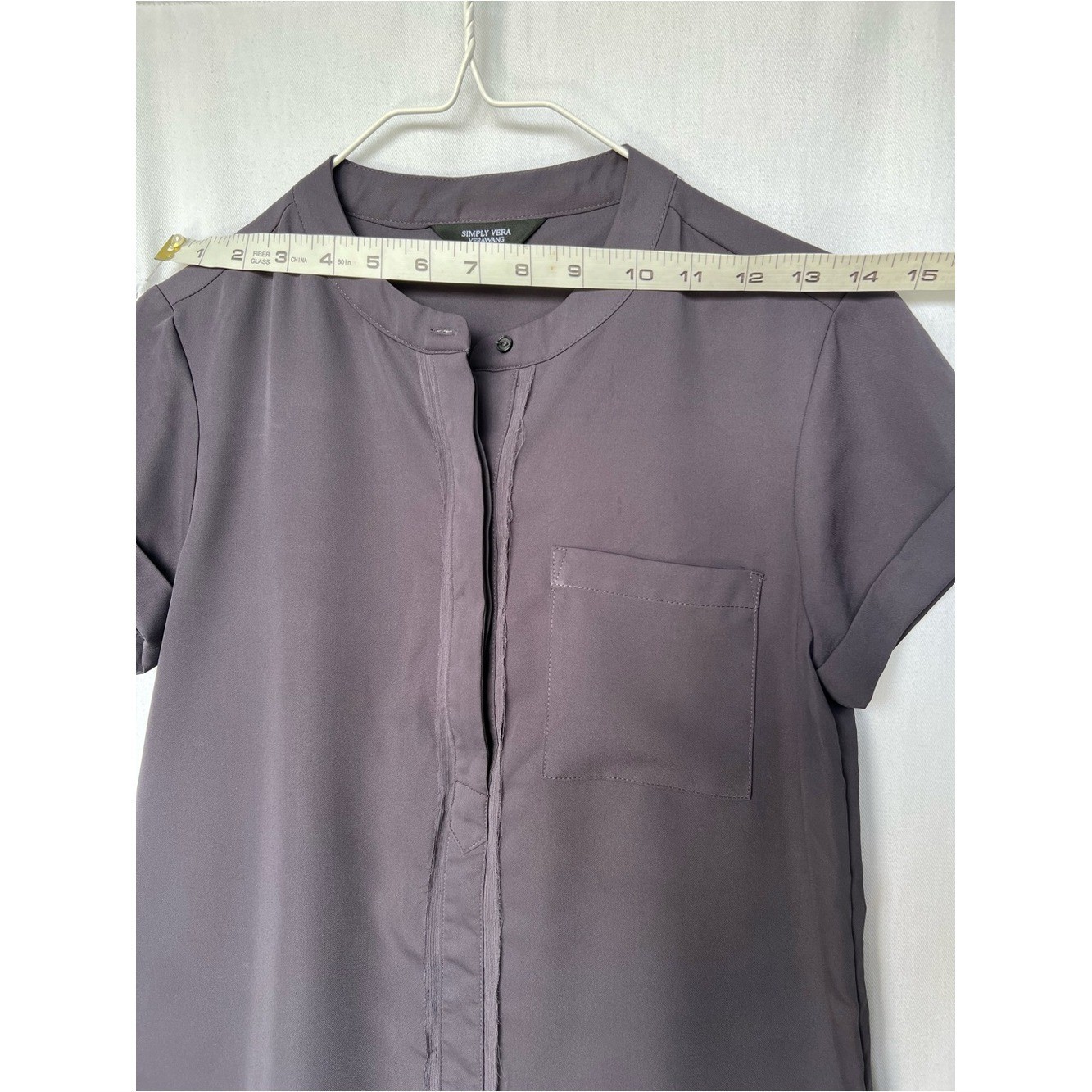 Vera Wang Short Sleeve Mandarin Collar Blouse Classic Preppy Dark Academia Goth