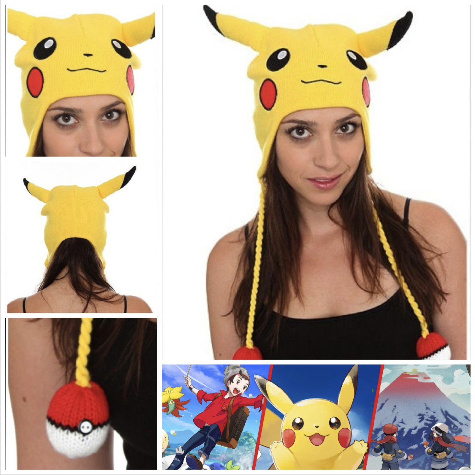 Pokémon Hat Pikachu Beanie Ears Poke ball Tassels VTG Hot Topic 2011 NEW UNISEX