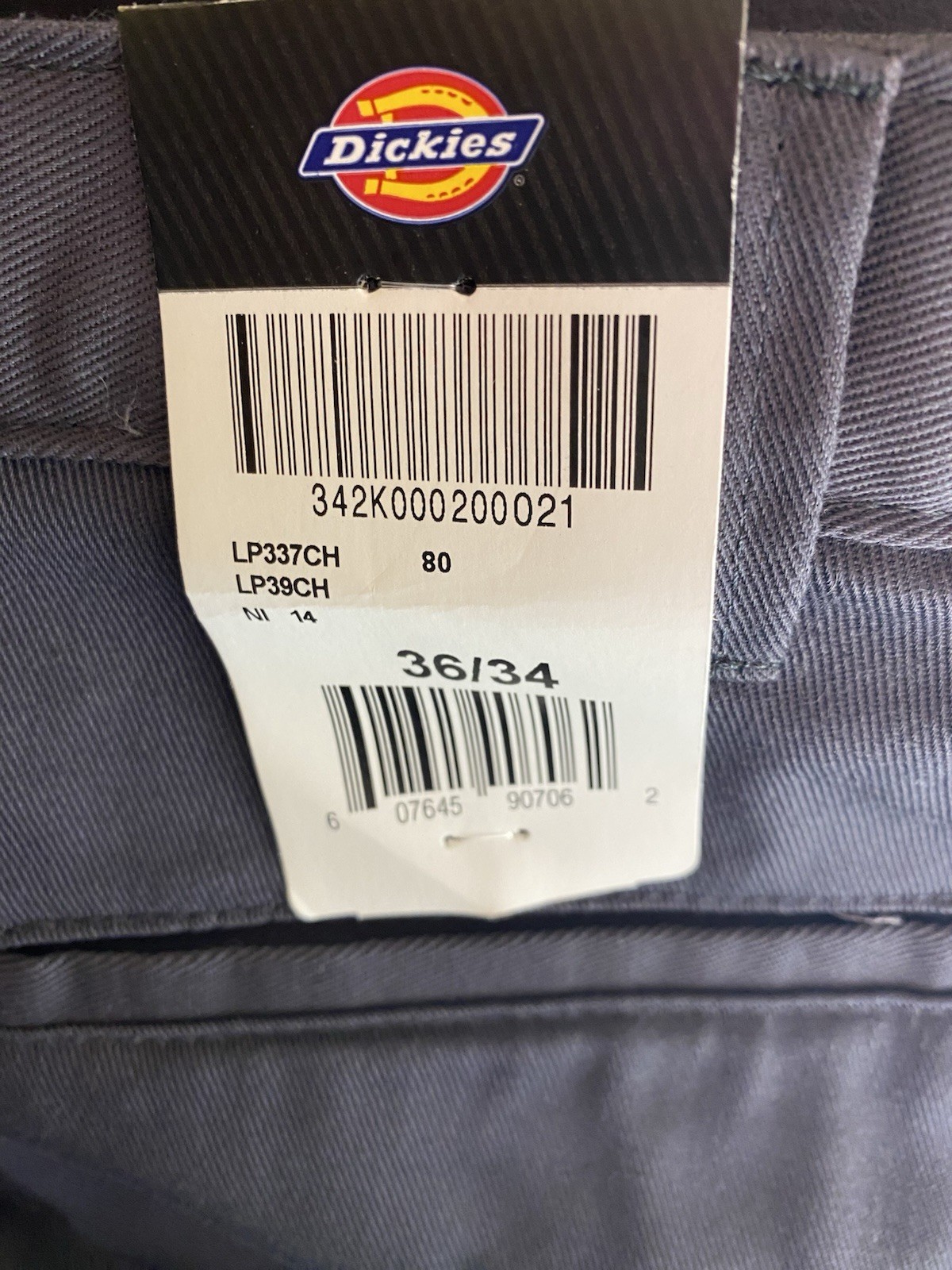 Dickies Men’s Gray Cargo Work Pants 36/34 Cotton Twill LP337CH