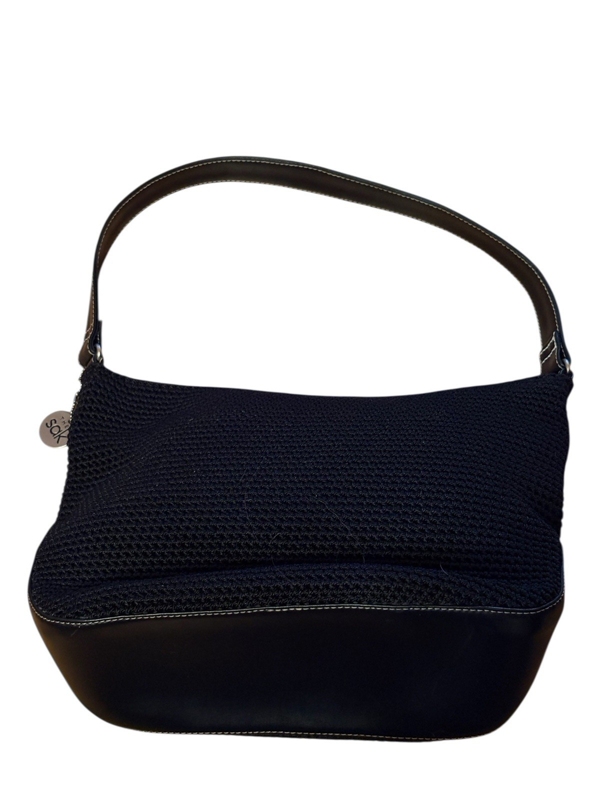 “The Sak Elliot Luca” Black Woven Bag 13 X 8.75 X 4” W/charm Excellent