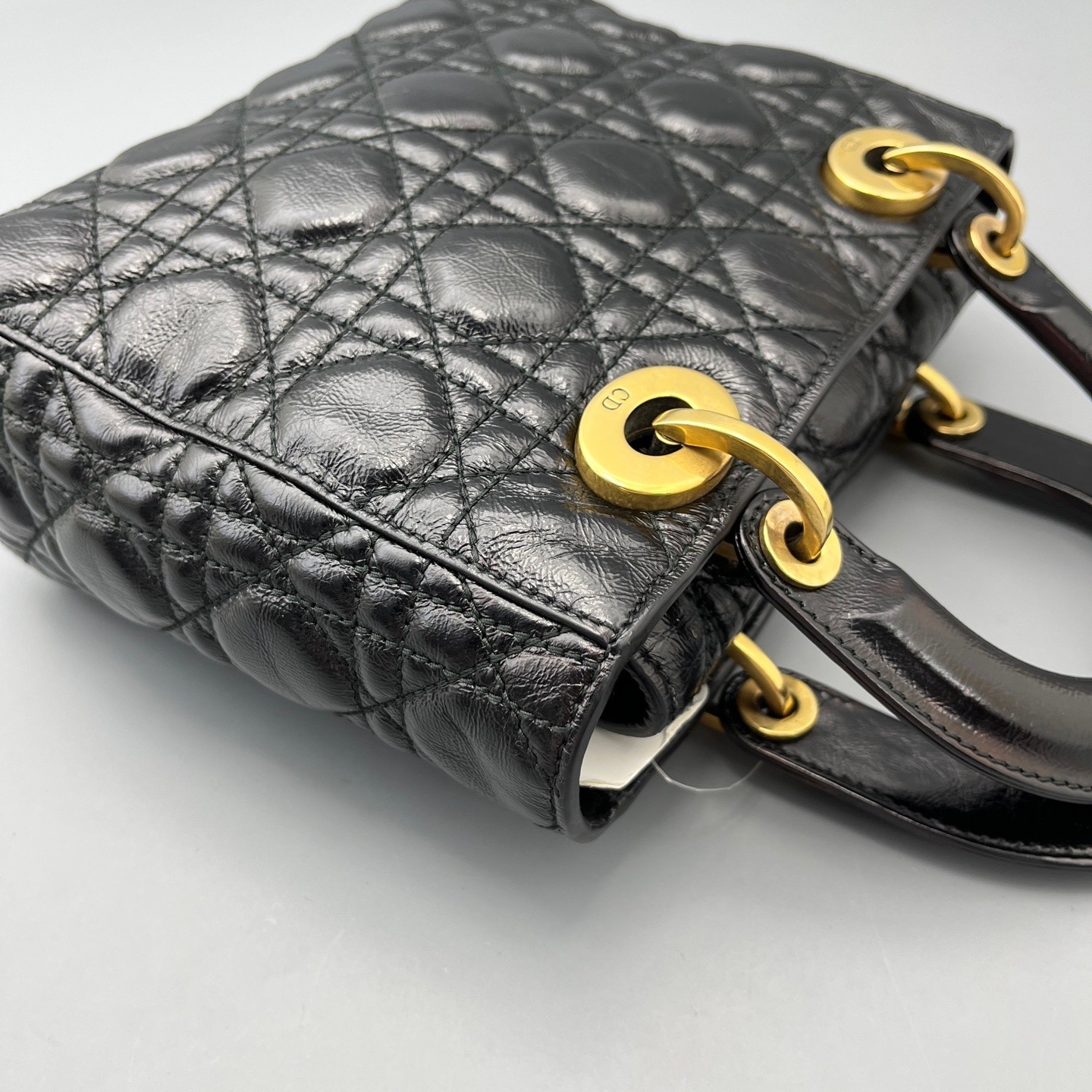 AUTH DIOR Lady Dior My ABCDior Small Black Leather Gold HW Bag