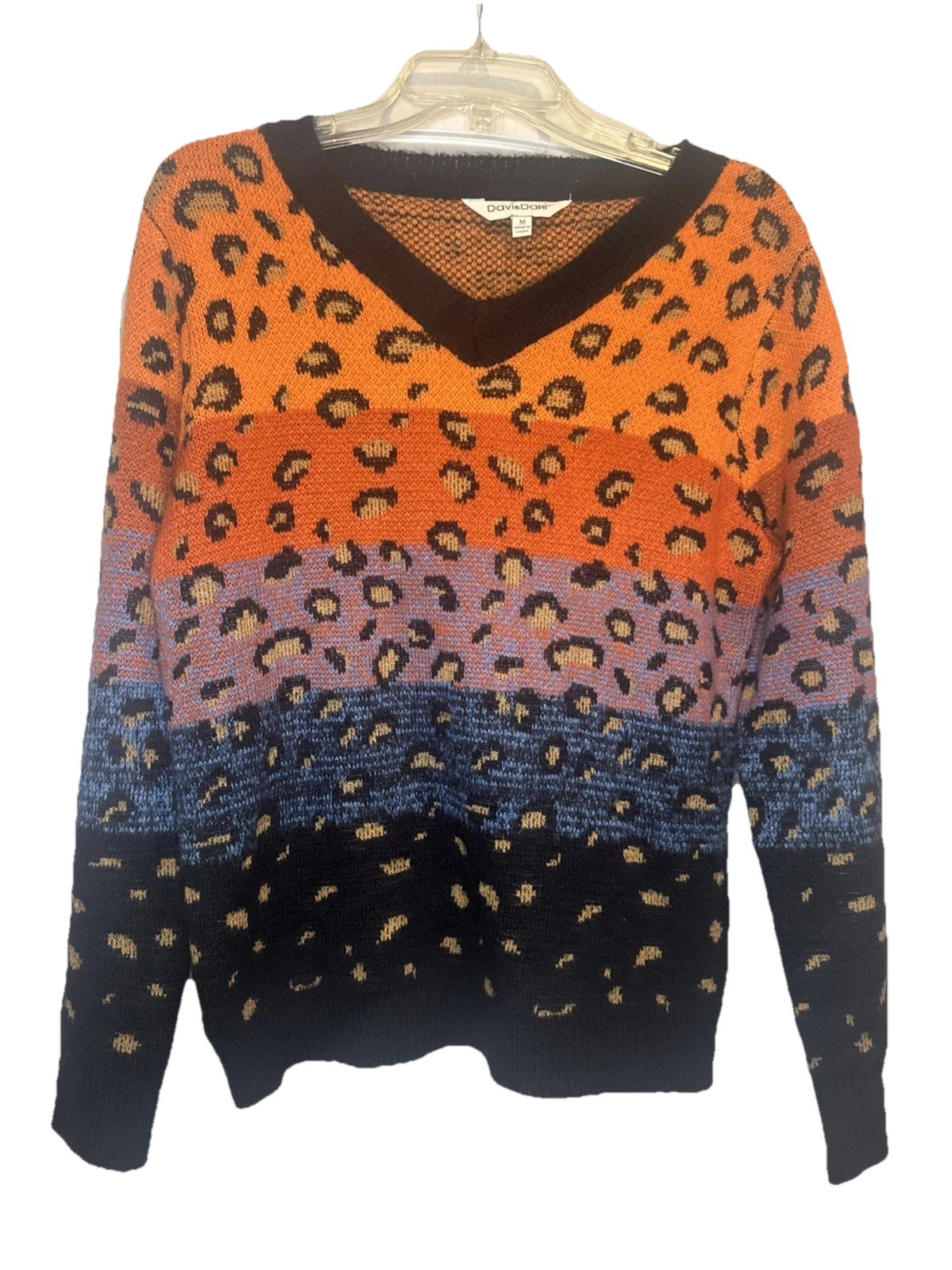 Davi & Dani Color Block Ombré Animal Print V Neck Sweater Sz M Art To Wear
