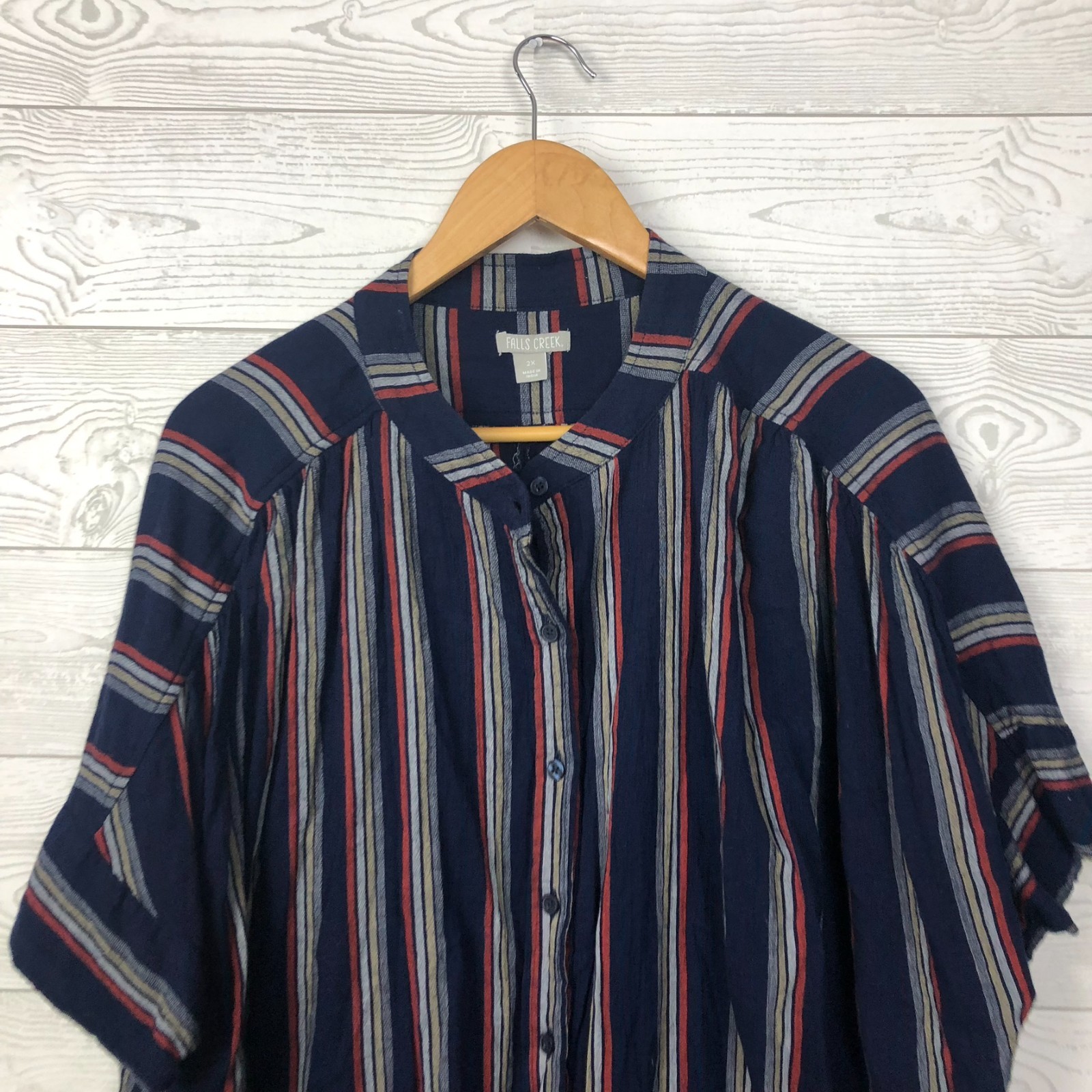 Falls Creek Women’s 2X Striped Button Front Shirt Dolman Sleeve Cotton Blend