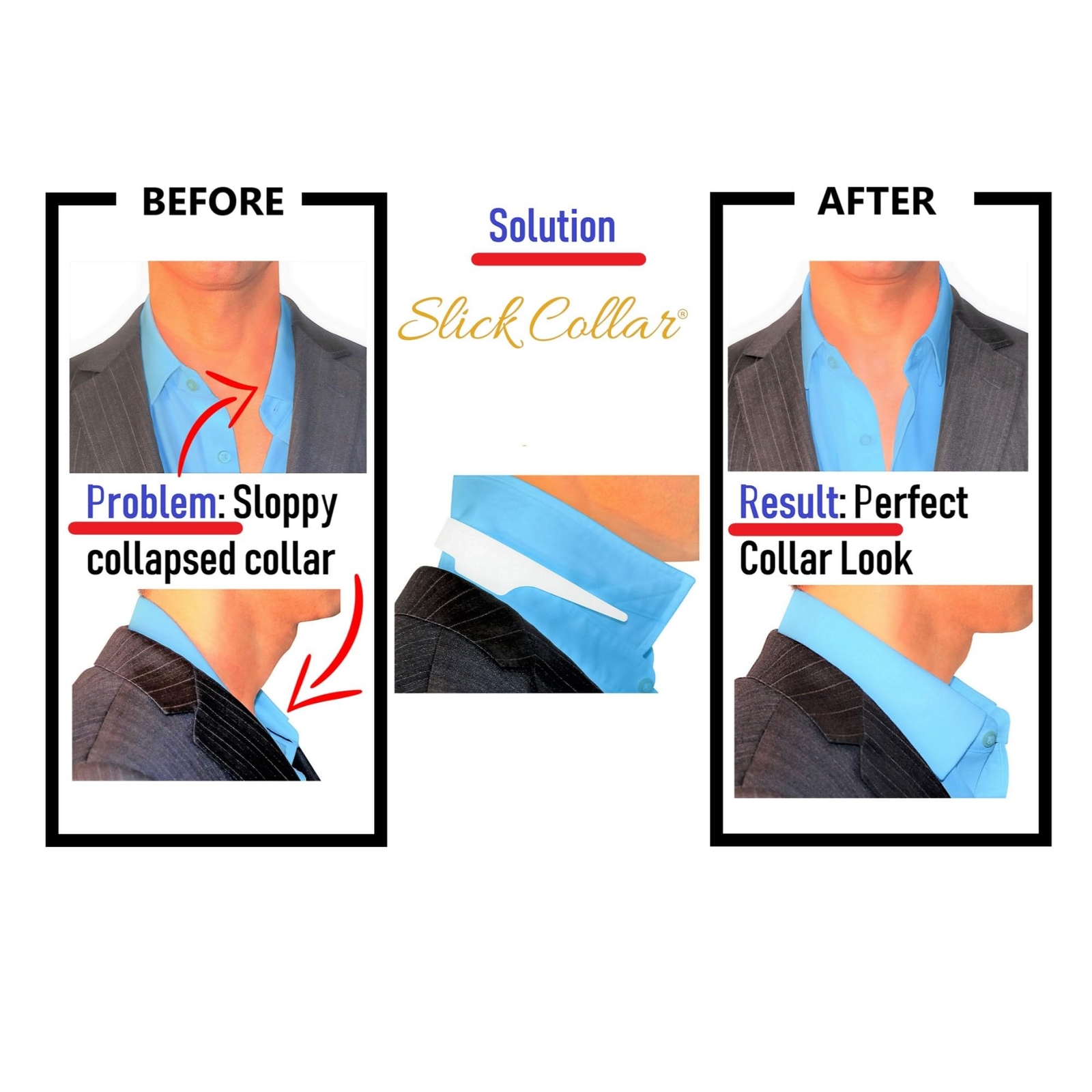 Shirt Collar Support System set with 3 adjustable, 10 premium Collar Stays &