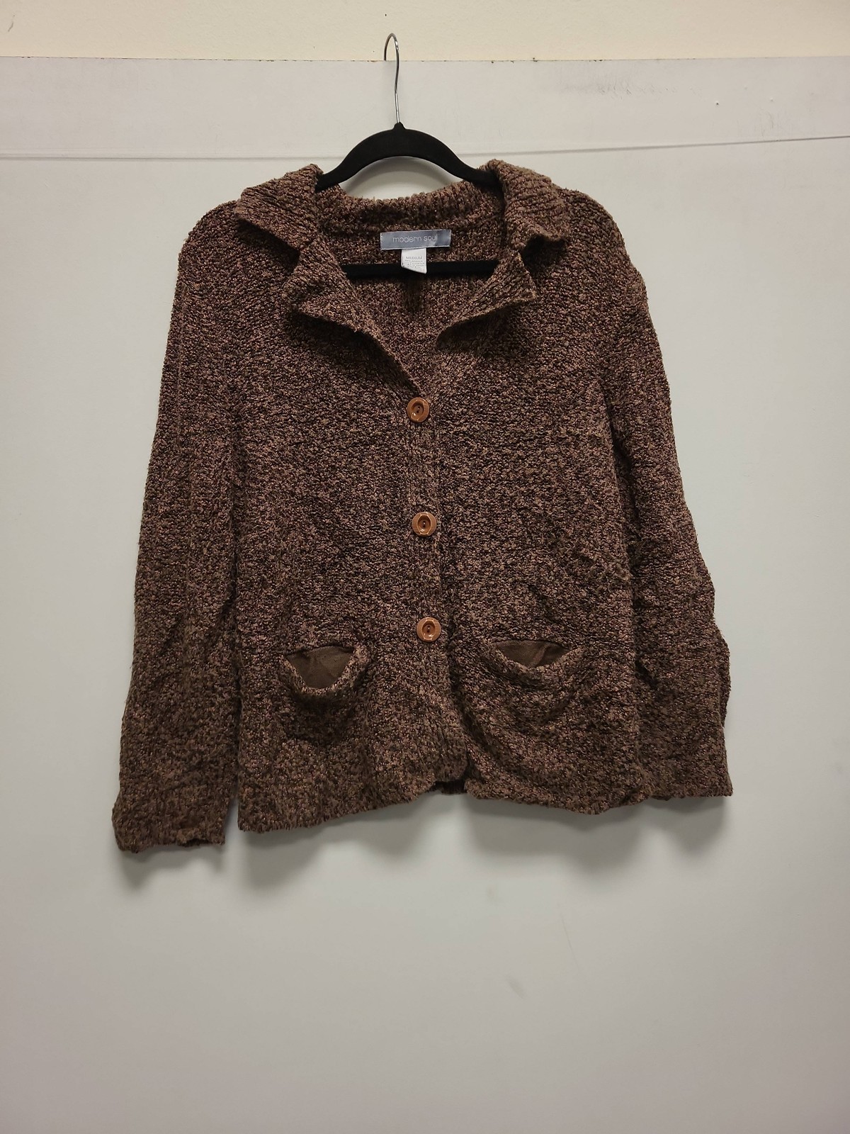 Modern Soul Brown Cardigan Sweater Acrylic Blend Button Front Medium Womenswear