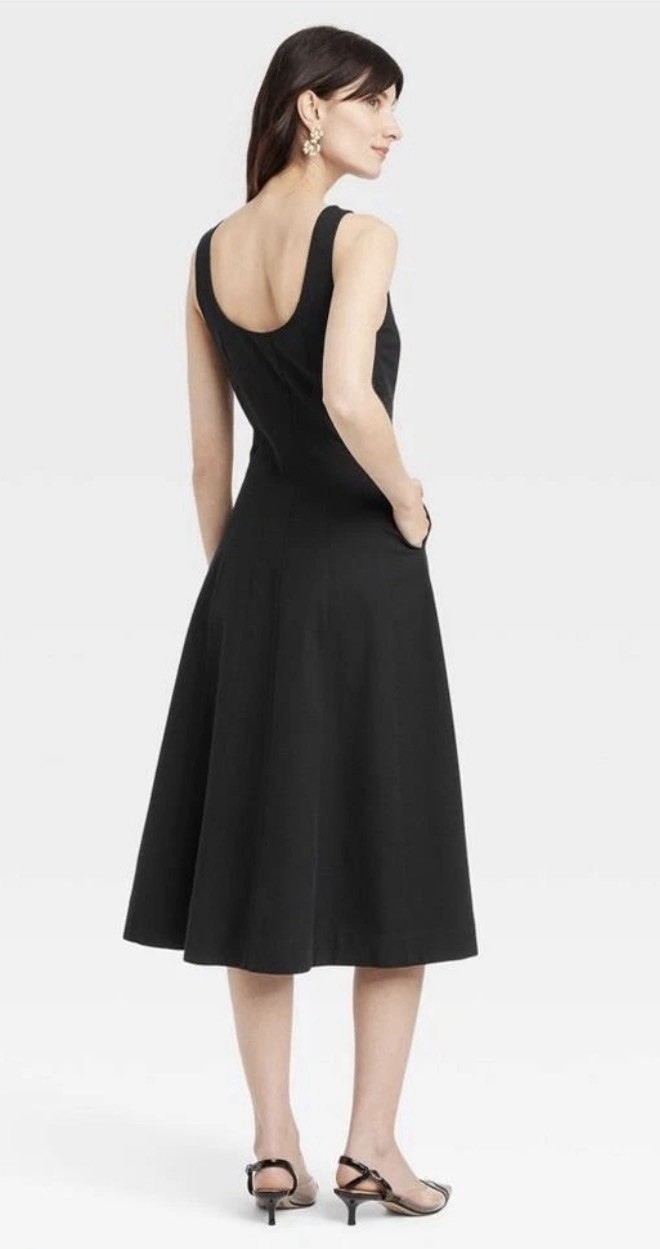 A New Day Women Black Corset Midi A-Line Dress ~ Size 12 NWT