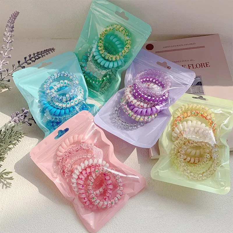 6 Pc Glitter Spiral Telephone Cord Scrunchies Elastic Hair Bands Accessories