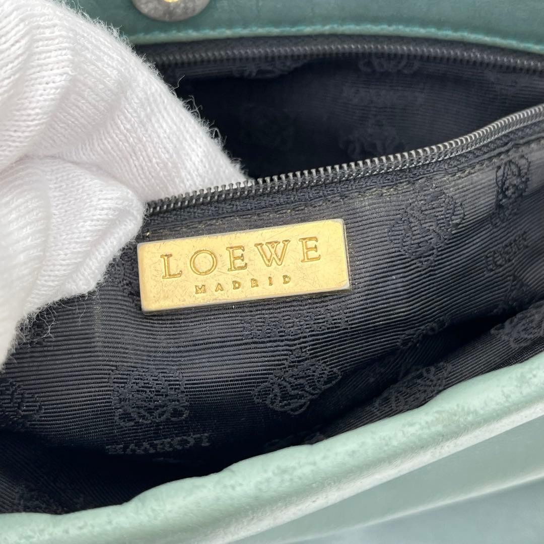 Loewe Anagram One-Shoulder Bag Green Embossed Logo Pouch Japan 069955