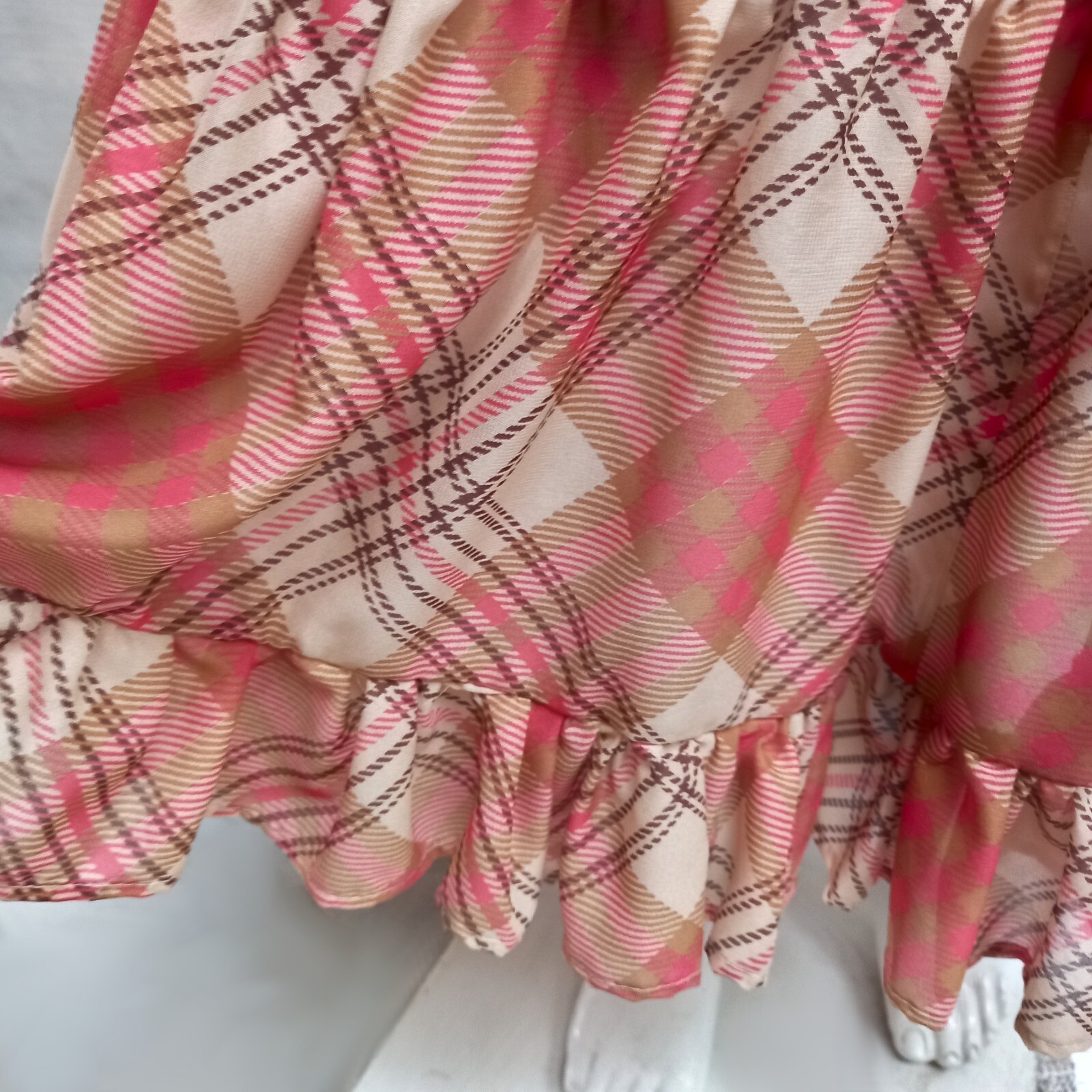Woman Clothing Silk Long Dress Checkered Tartan Couture Elegant Casual Ruffles
