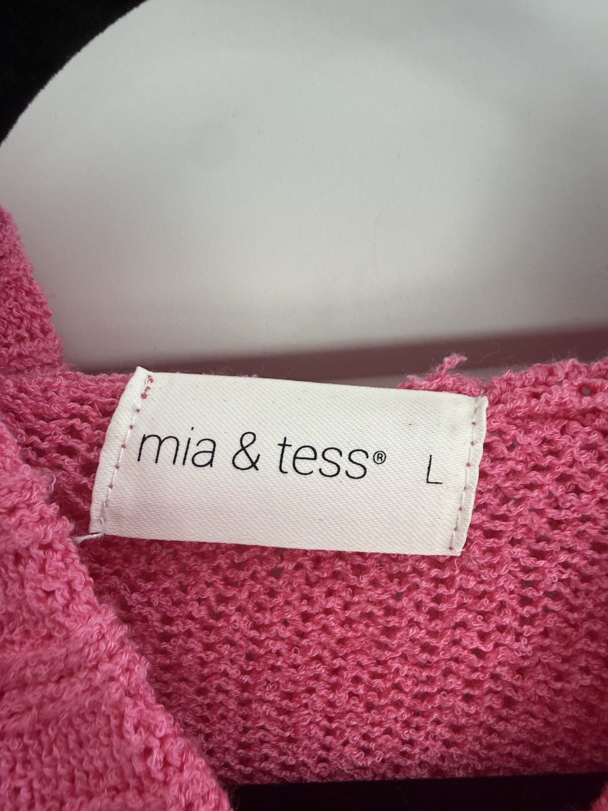 Mia & Tess Pink Open Knit Hooded Pullover Sweater Button Drawstring L