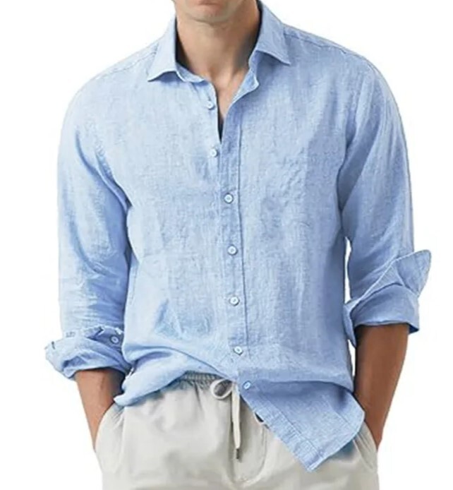 Shirt Men’s Long Sleeve Plain Cotton Linen Club Button Down Short Casual 25% OFF