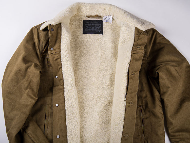 Levis Sherpa Jacket Twill Trucker Jacket Color Camel Beige 003