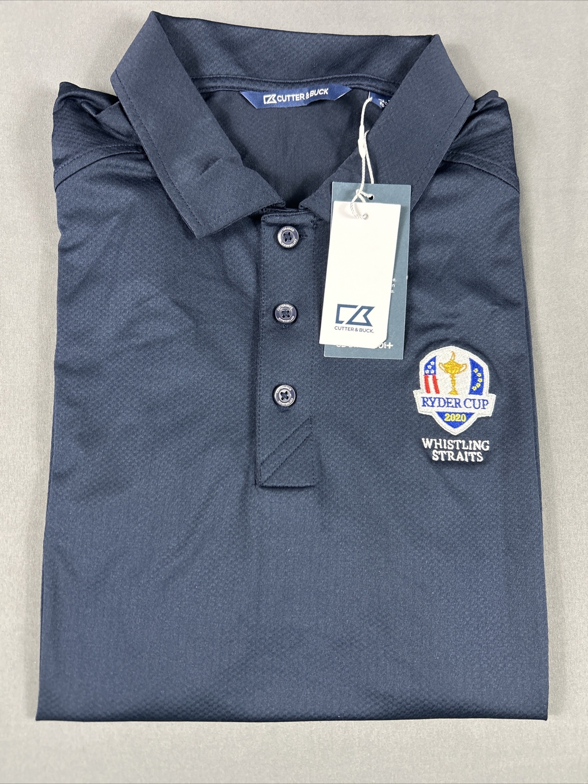Cutter & Buck Ryder Cup Shirt Polo Golf Logo Small Navy Blue Polyester MSRP $55