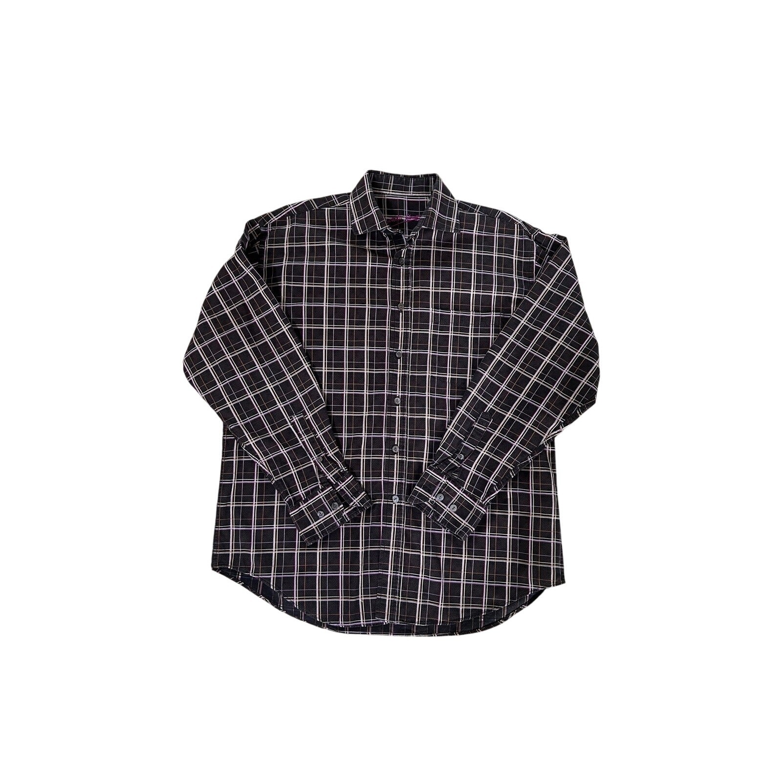 Bugatchi Uomo Shirt Mens M Brown Pink Check Button Up Long Sleeve Classic
