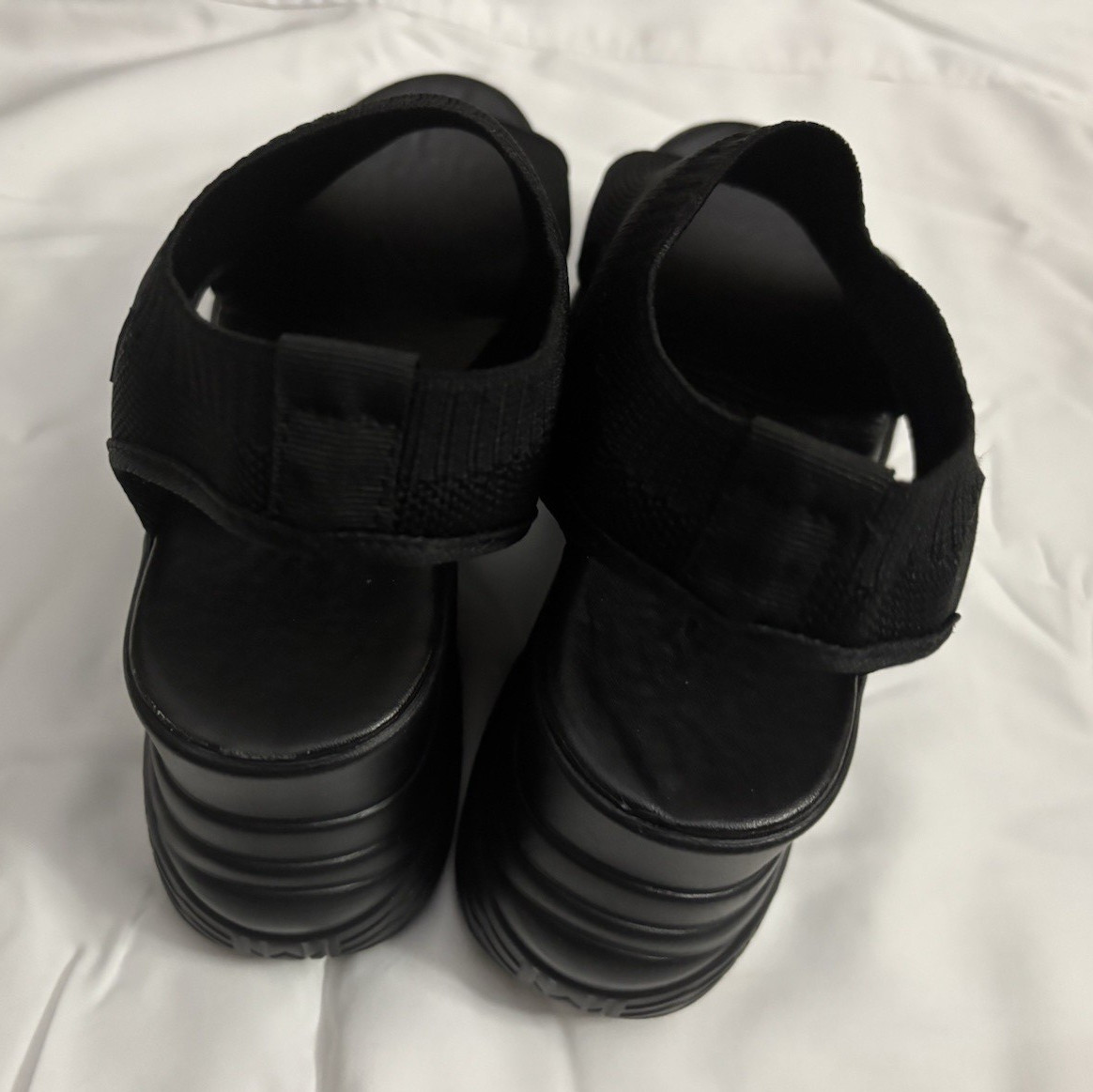 Women’s Black Wedge Sandals Slip-On Ankle Strap Synthetic Lightweight 9