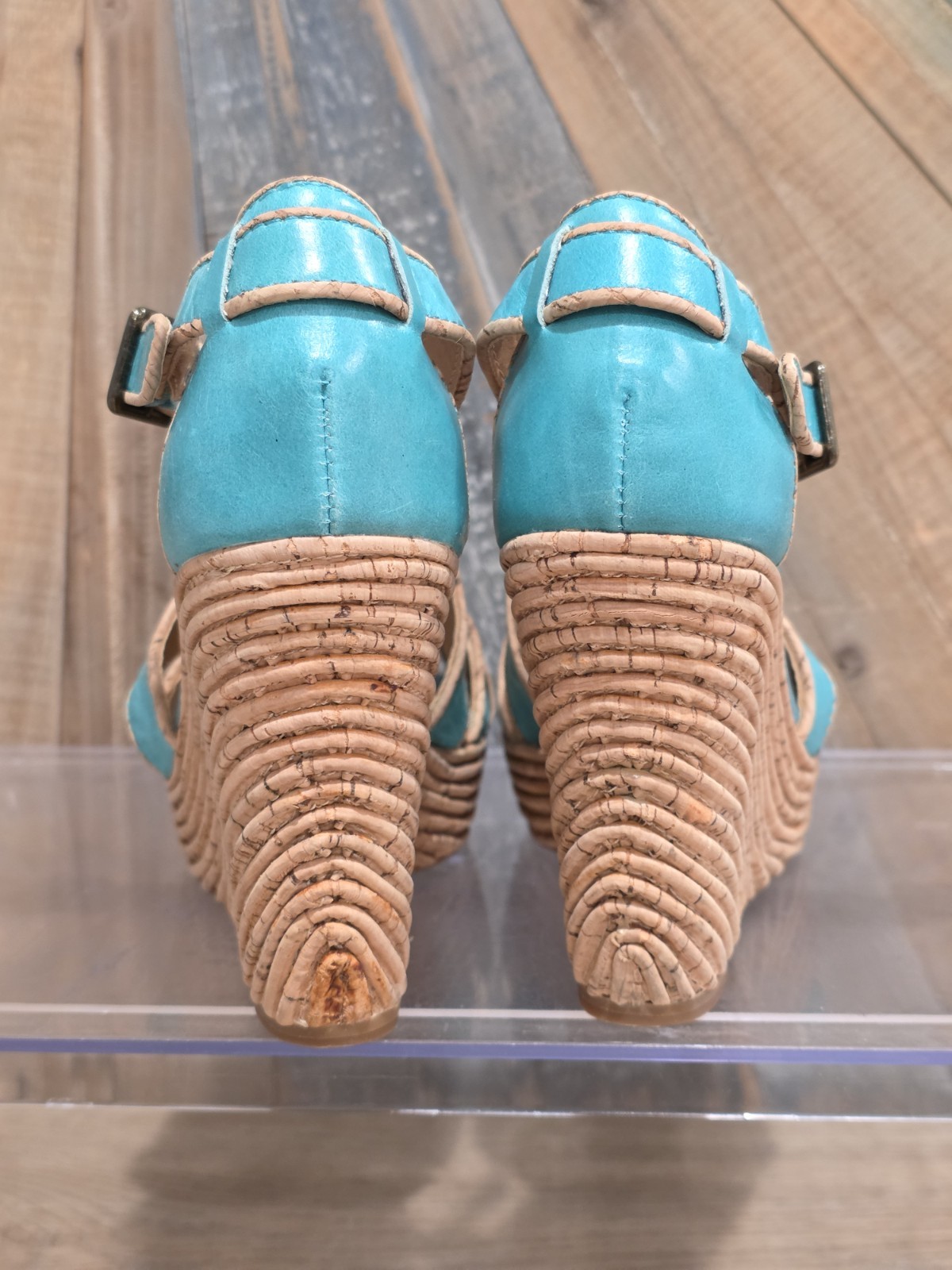 Miz Mooz Kenya Turquoise Leather Cork Wedge Sandals Women’s 6.5