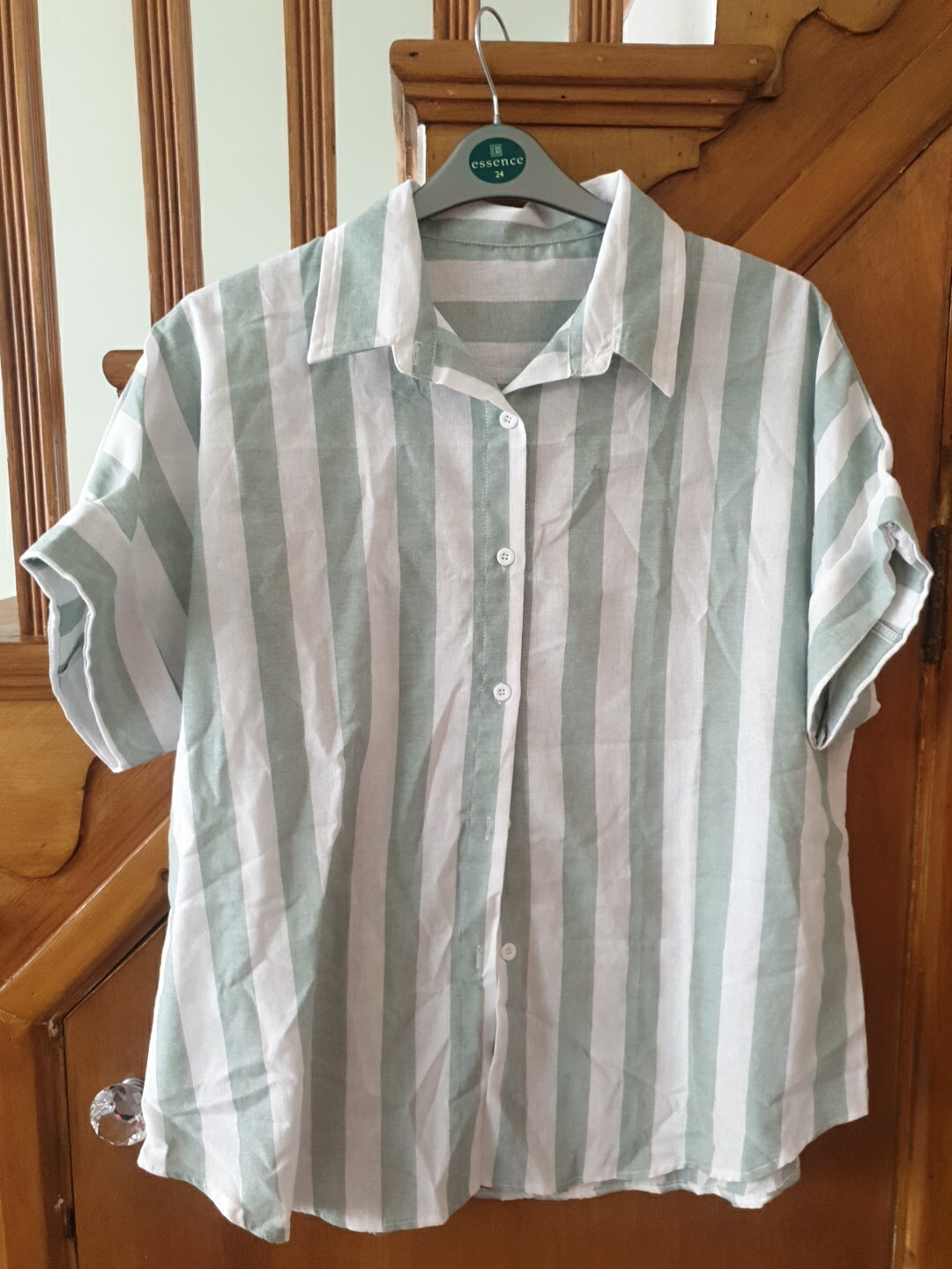 Button Up Green Striped Shirt – Loose Casual Top – Size XXL/18 -BNNT- RRP £20.99