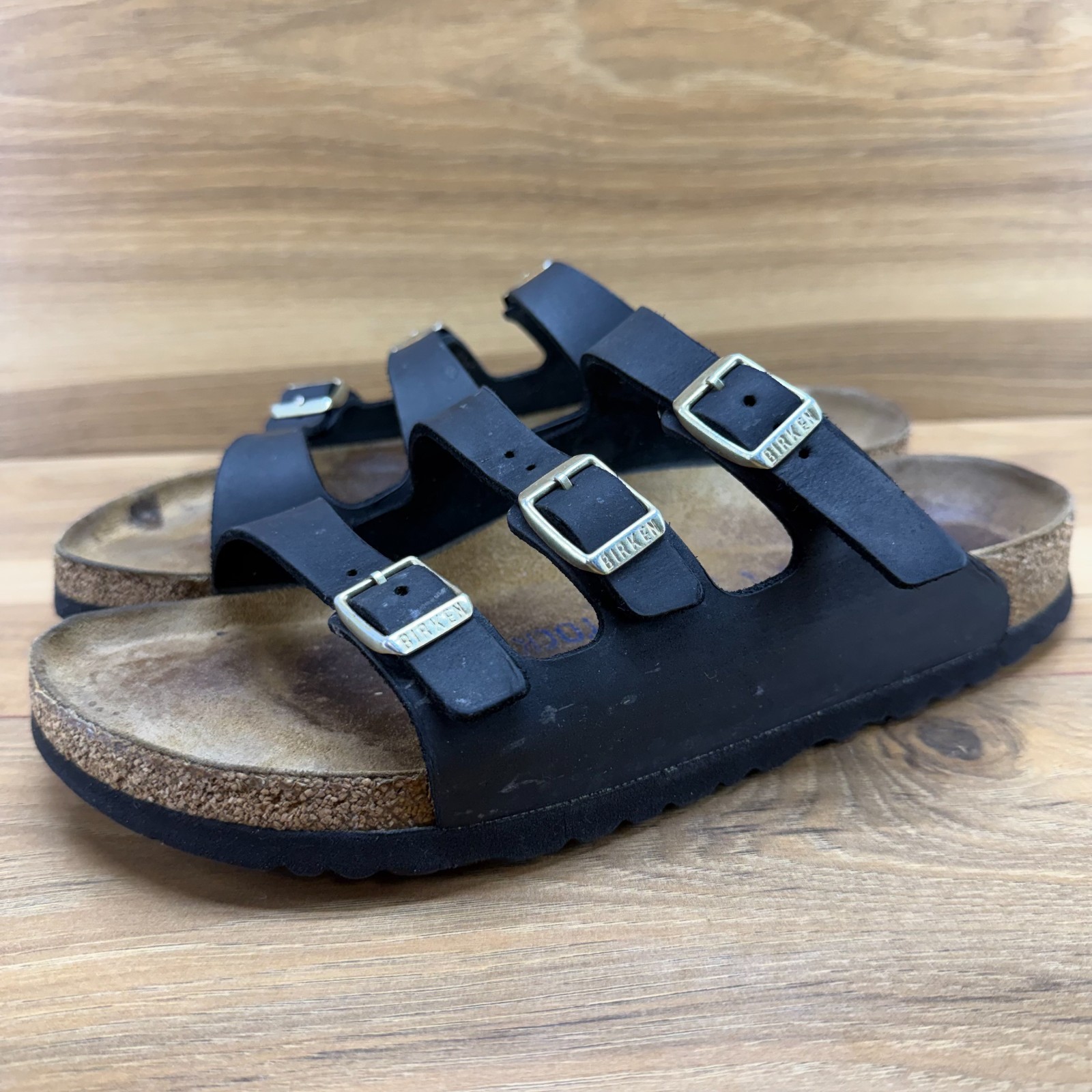 Birkenstock Florida Three Strap Sandals 10 N EU 41 Soft Footbed Black Nubuck