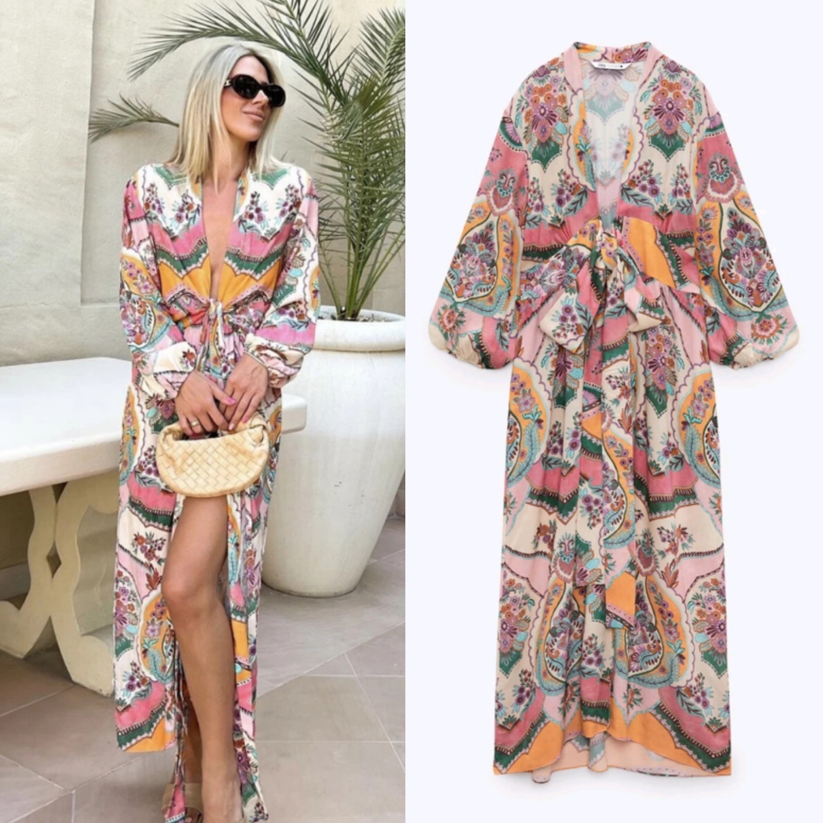 Zara Oriental Print Midi Kimono Wrap Summer Dress Size M Medium 10 12 NEW BNWT