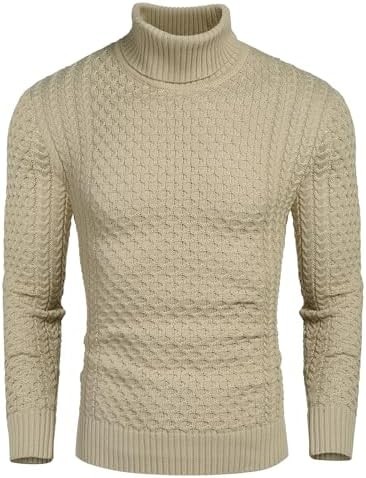 Coofandy Sweater Soft Solid Mens Slim Fit Turtleneck Casual Knitted Twisted