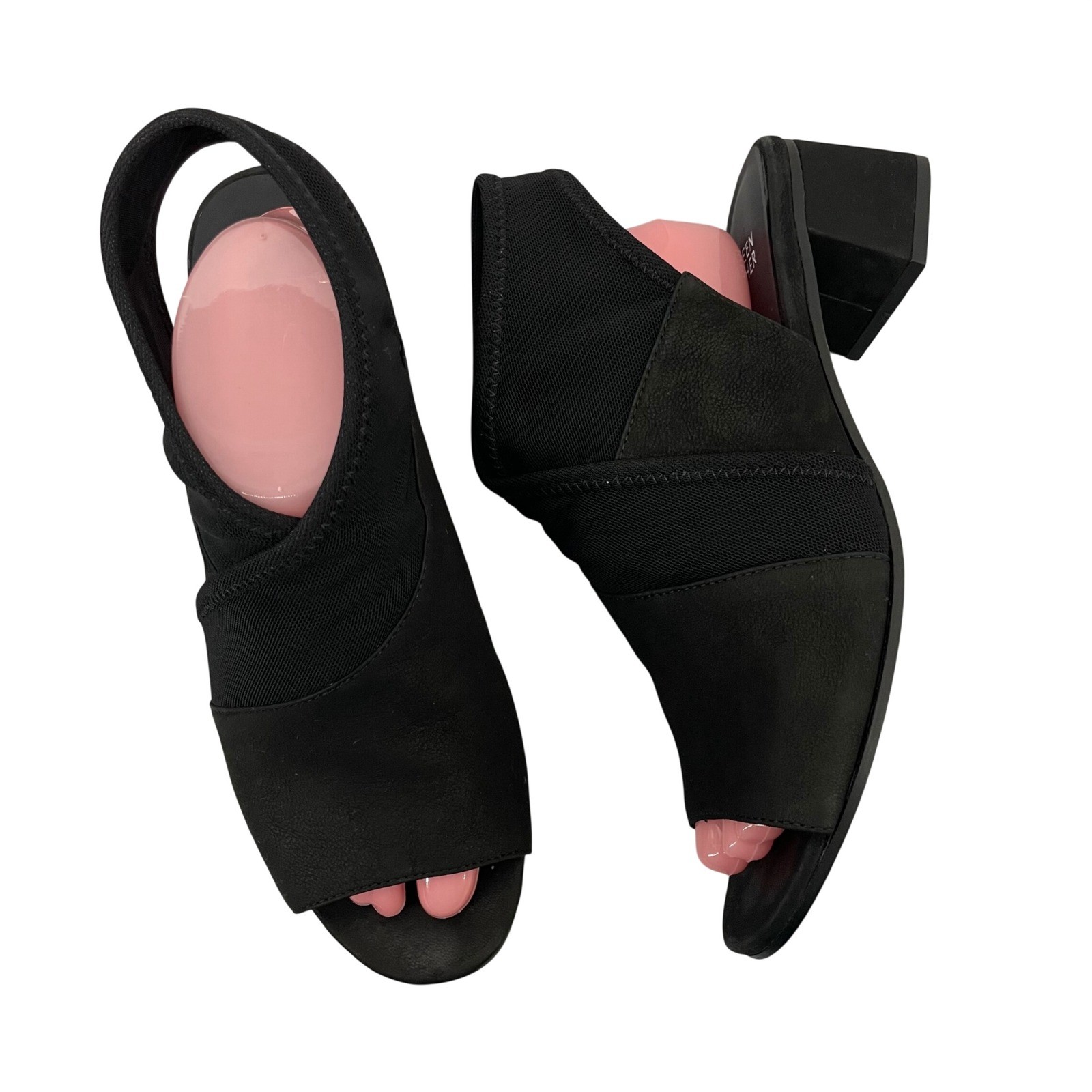 Eileen Fisher Size 10 Luca Stretch Mesh Sandal Black Block Heel Open Toe Women’s