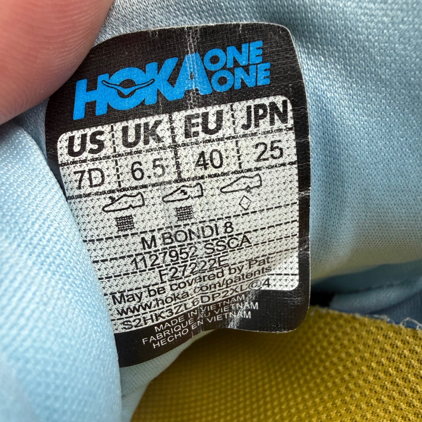 Hoka Bondi 8 Running Shoes Womens Size 8 D Wide (Men’s 7D) Blue Yellow