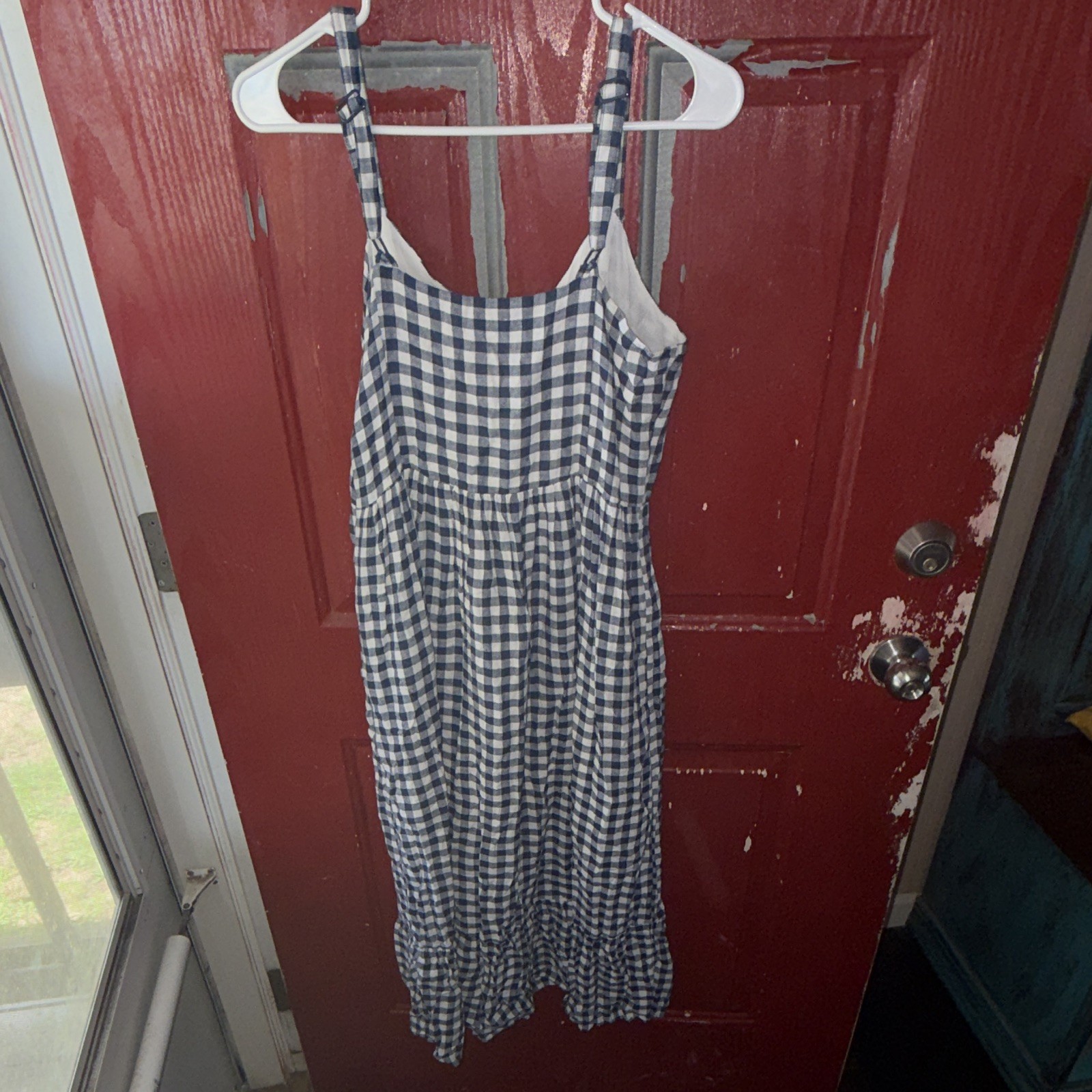 C&C California Blue/White Gingham Midi Sundress 6 Regular Spaghetti Strap