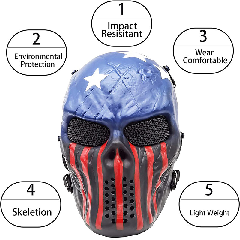 Halloween Full Face Mask Skull Masks with Metal Mesh for Cosplay Costume Party