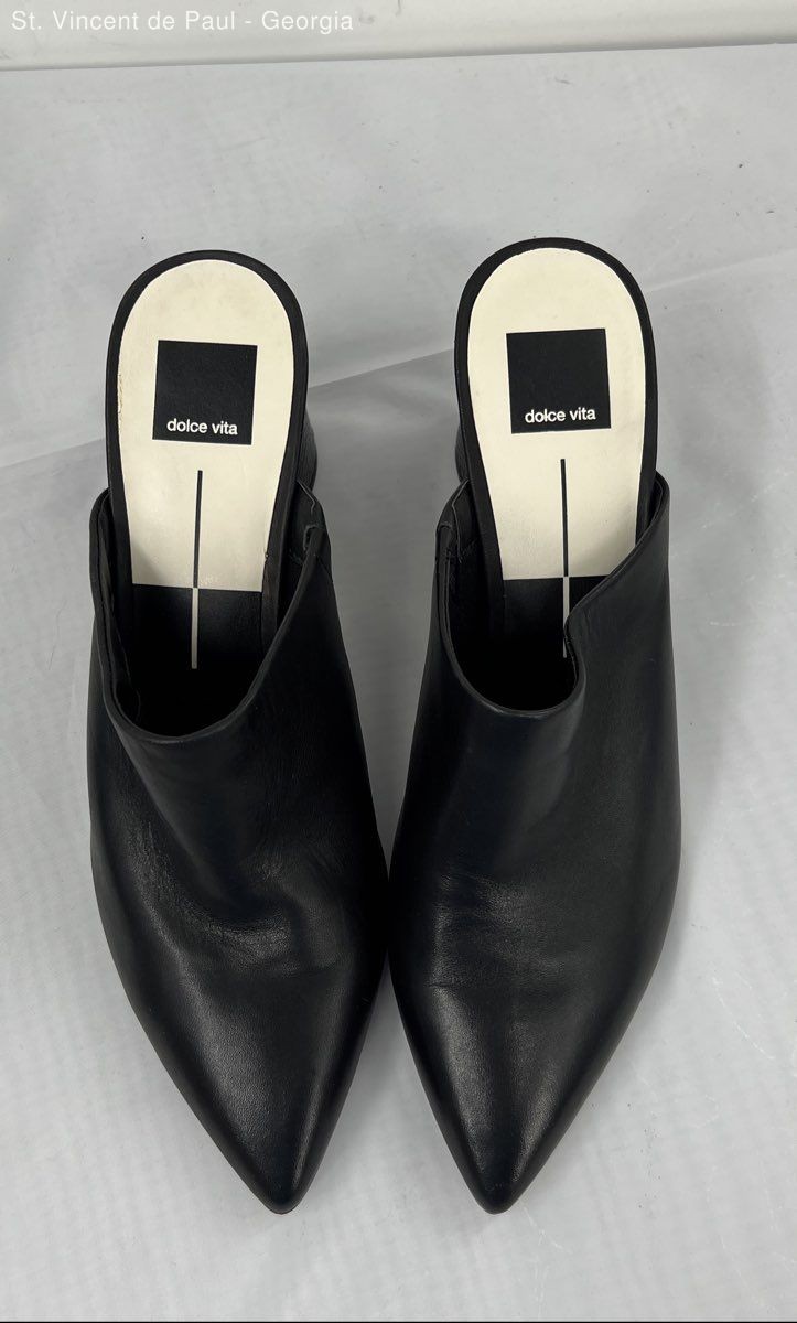 Dolce Vita Black Solid Leather Mule Block Heel Women’s Size 9.5