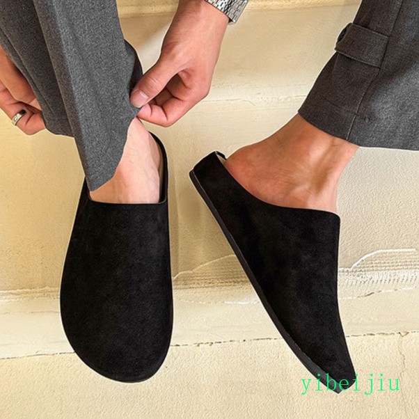 Mens Suede Mule Clogs Casual Round Toe Slippers Flat Loafers Shoes Wide
