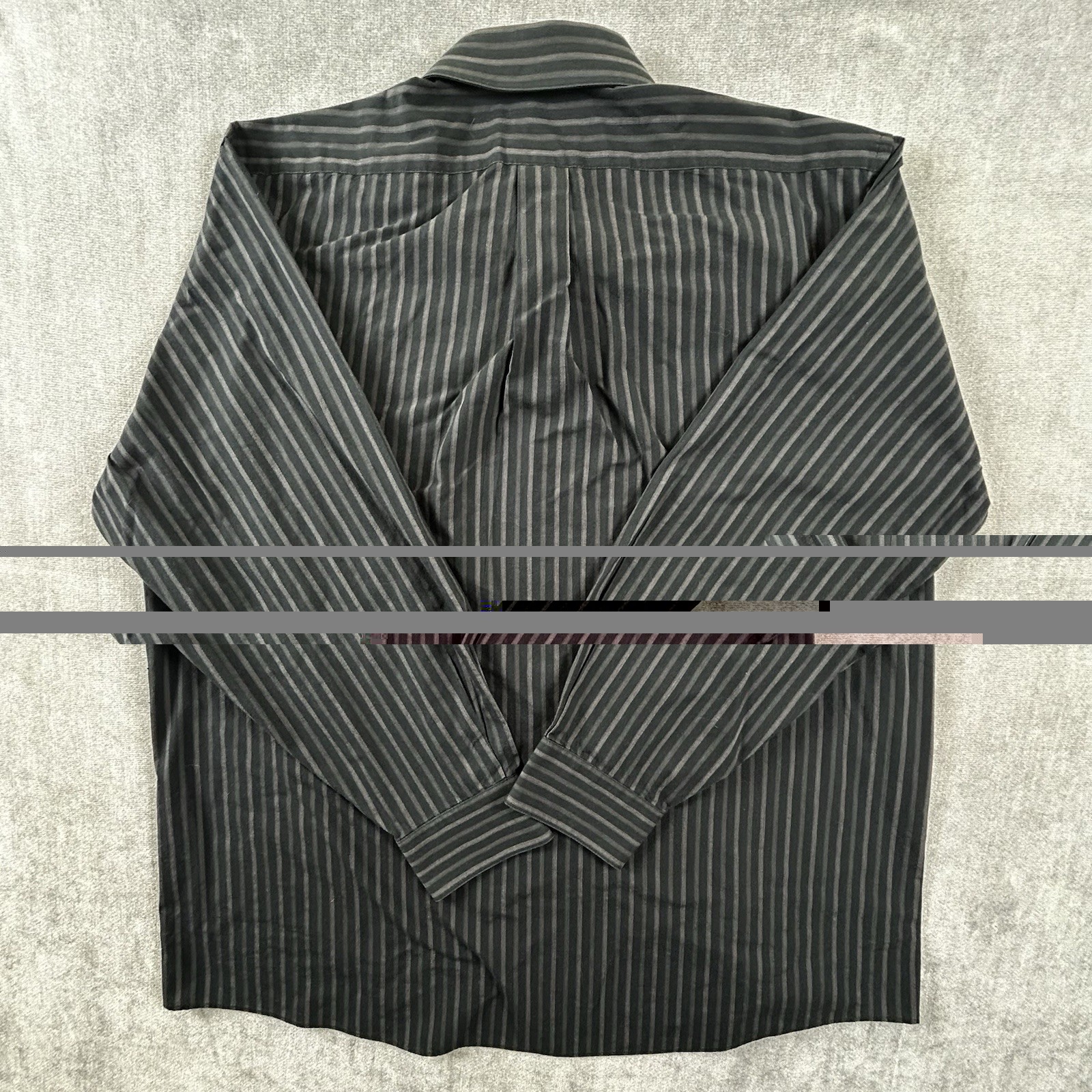 Van Heusen Broadcloth Shirt Mens 17-17.5 32/33 Black Stripe Long Sleeve Button