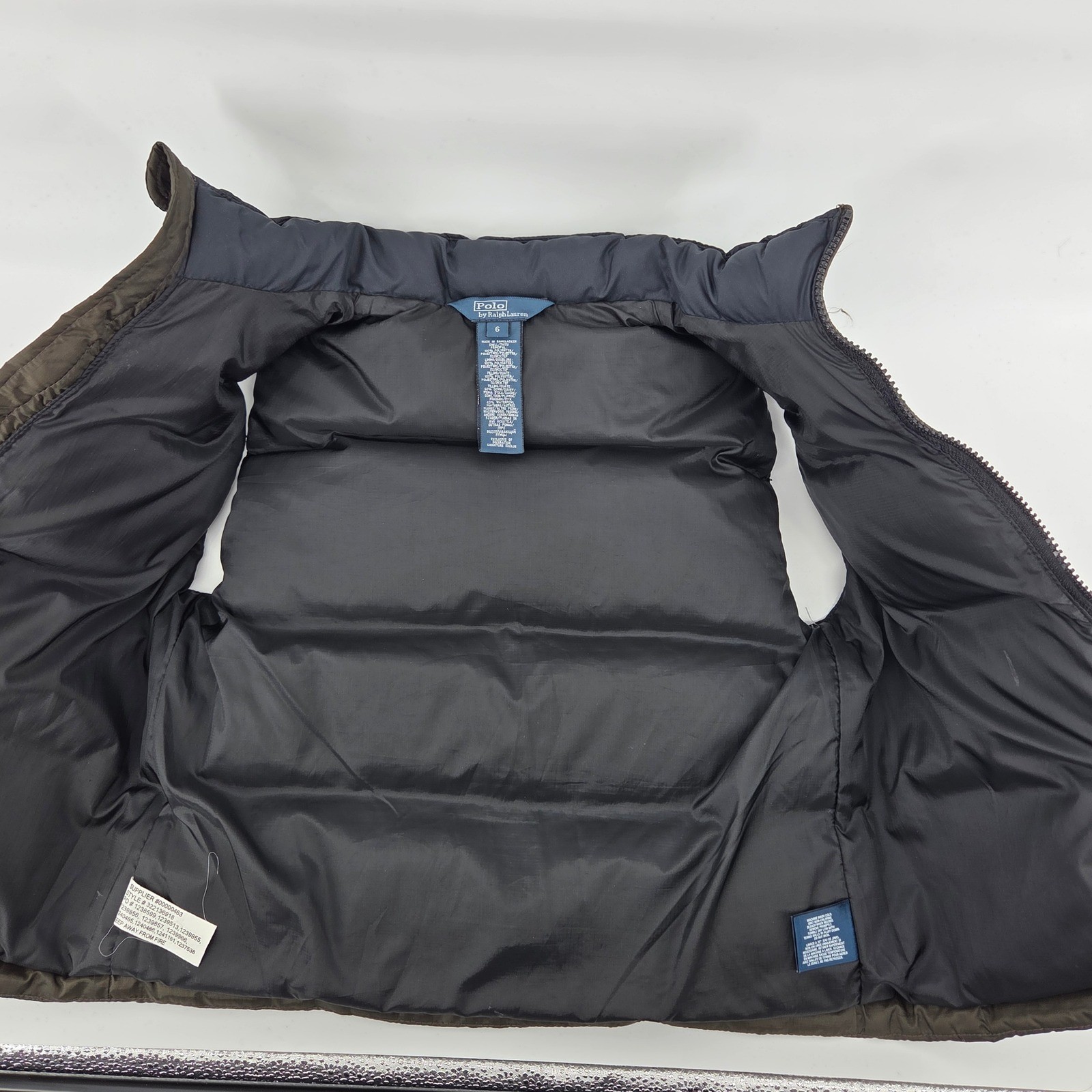 Polo Ralph Lauren Boys Puffer Vest 6 Green Black Full Zip Embroidered Pony