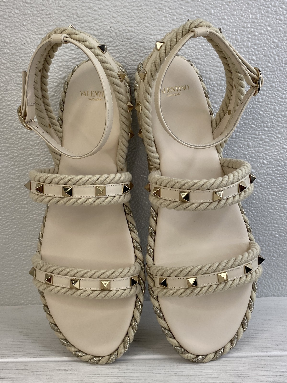 Valentino Garavani Rockstud Espadrille Sandals Womens US10 EU40 Torchon Leather