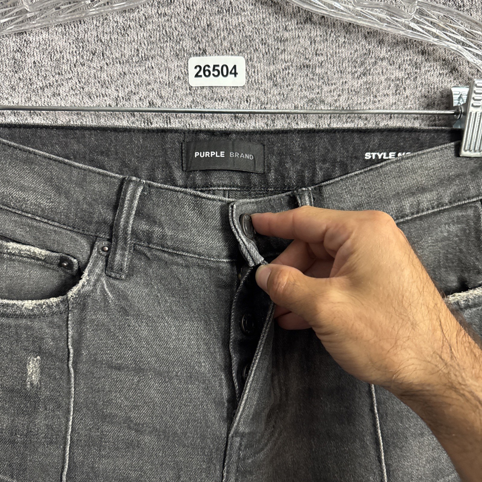 Purple Brand P004 Men’s 29 Charcoal Black Denim Pintuck Coated Flare Jeans