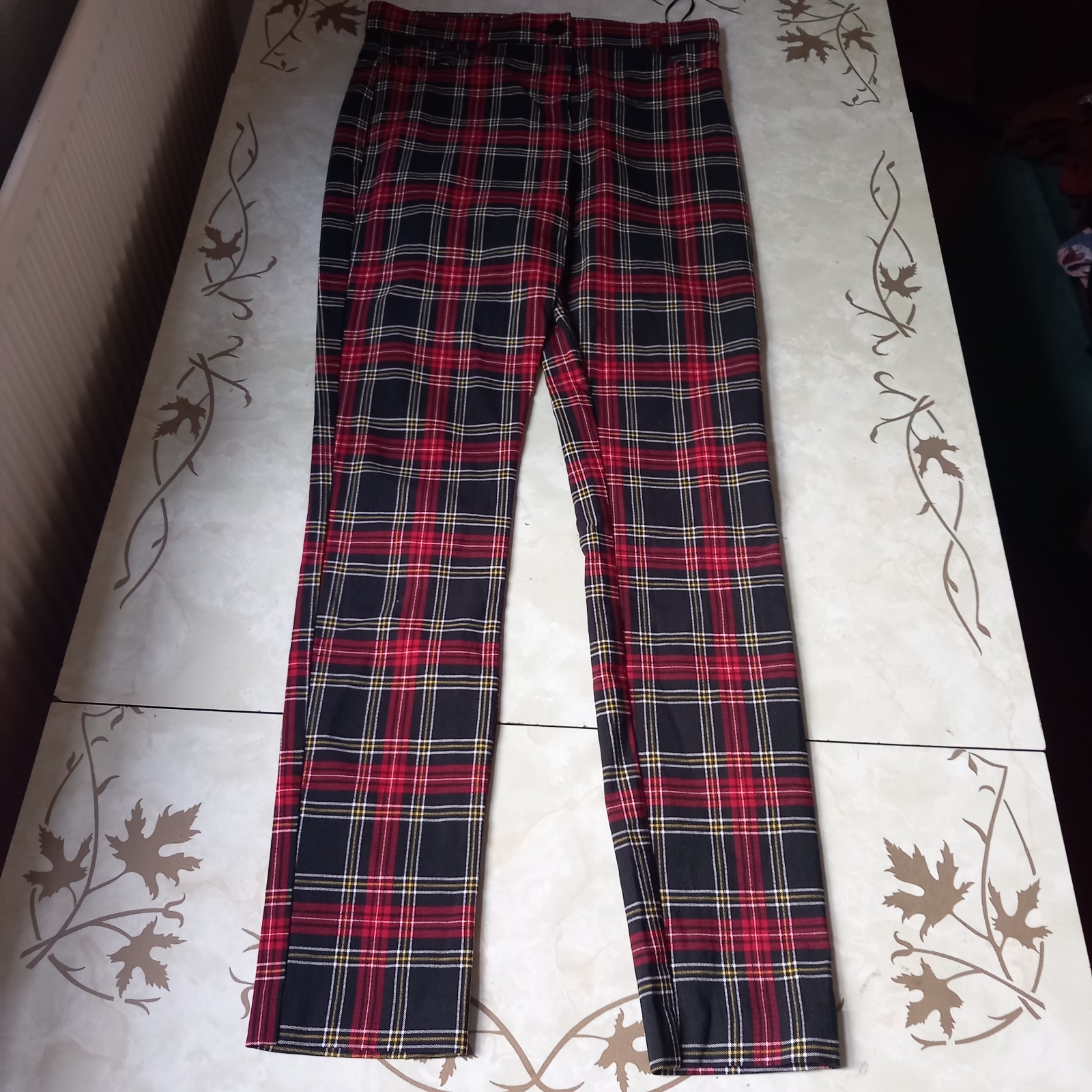 Primark red Tartan Trousers Women’s Stretch Skinny UK Size 12