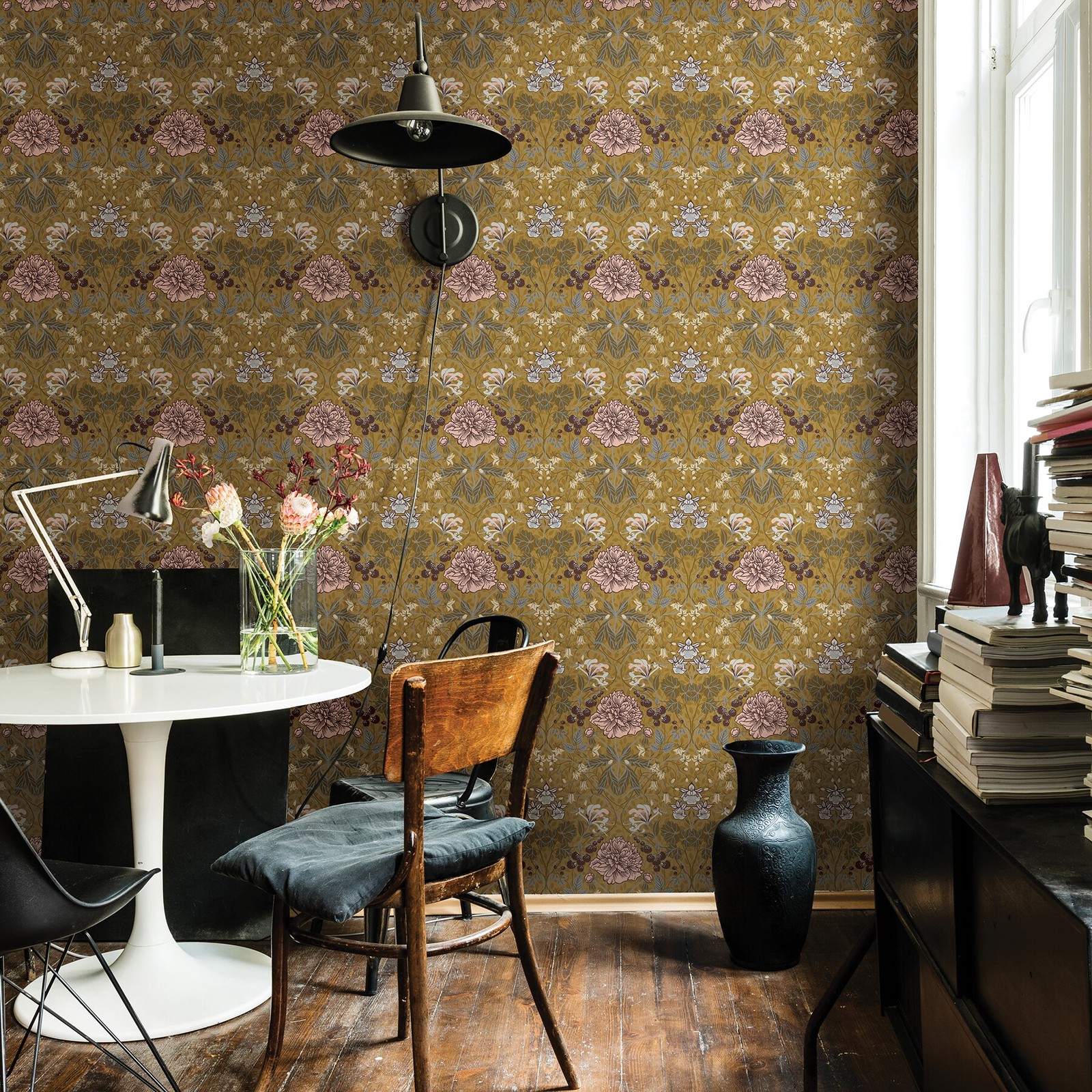 A-Street Prints Spring 56.4-sq ft Mustard Non-woven Floral Unpasted Wallpa|17685
