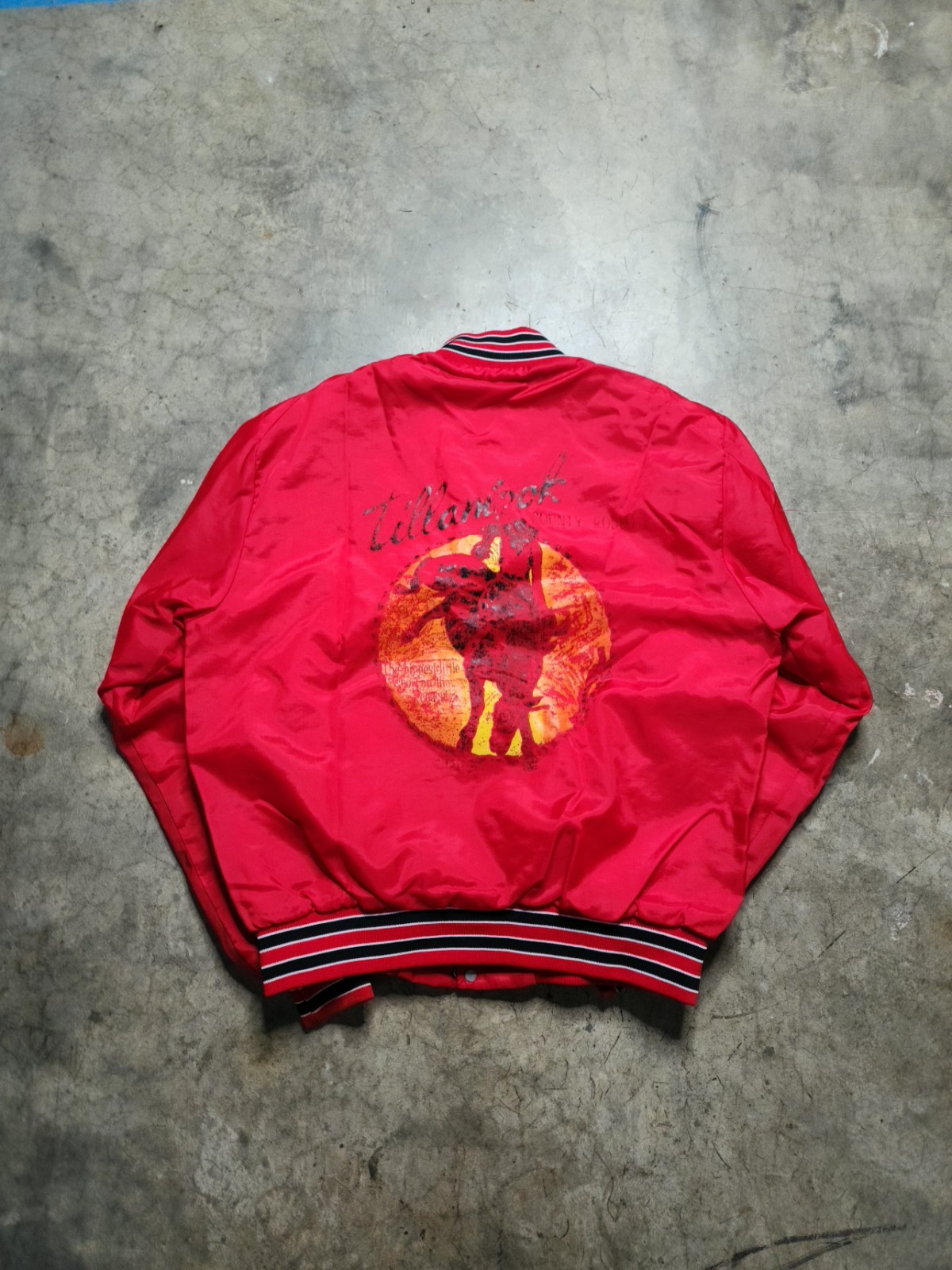 Swingster Mens Red Bomber Jacket Snap Front Size M Quilted Lined Embroidered