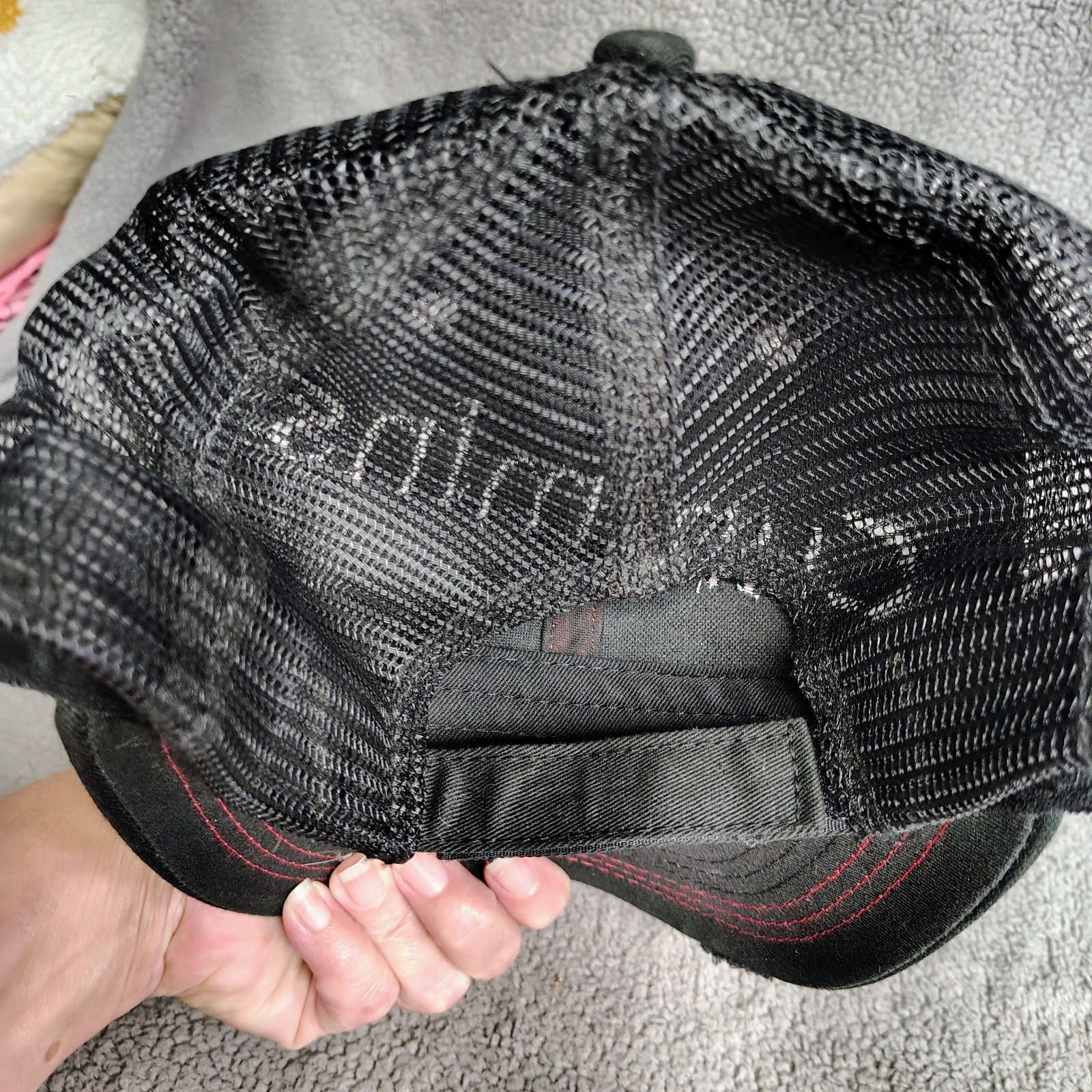 Cummins Trucker Hat Men’s Adjustable Strapback Grey Black Red Distressed Brim