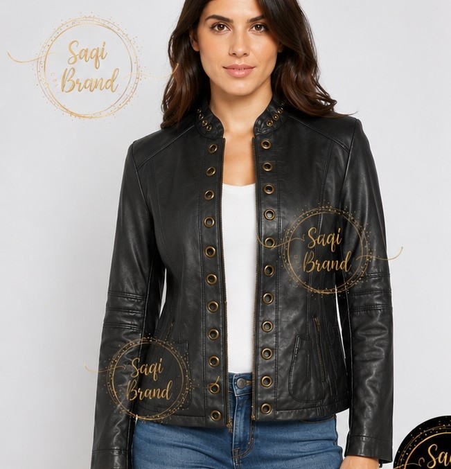 Ladies Black Genuine Leather Jacket Motorcycle Biker Slim Fit Best Custom Made