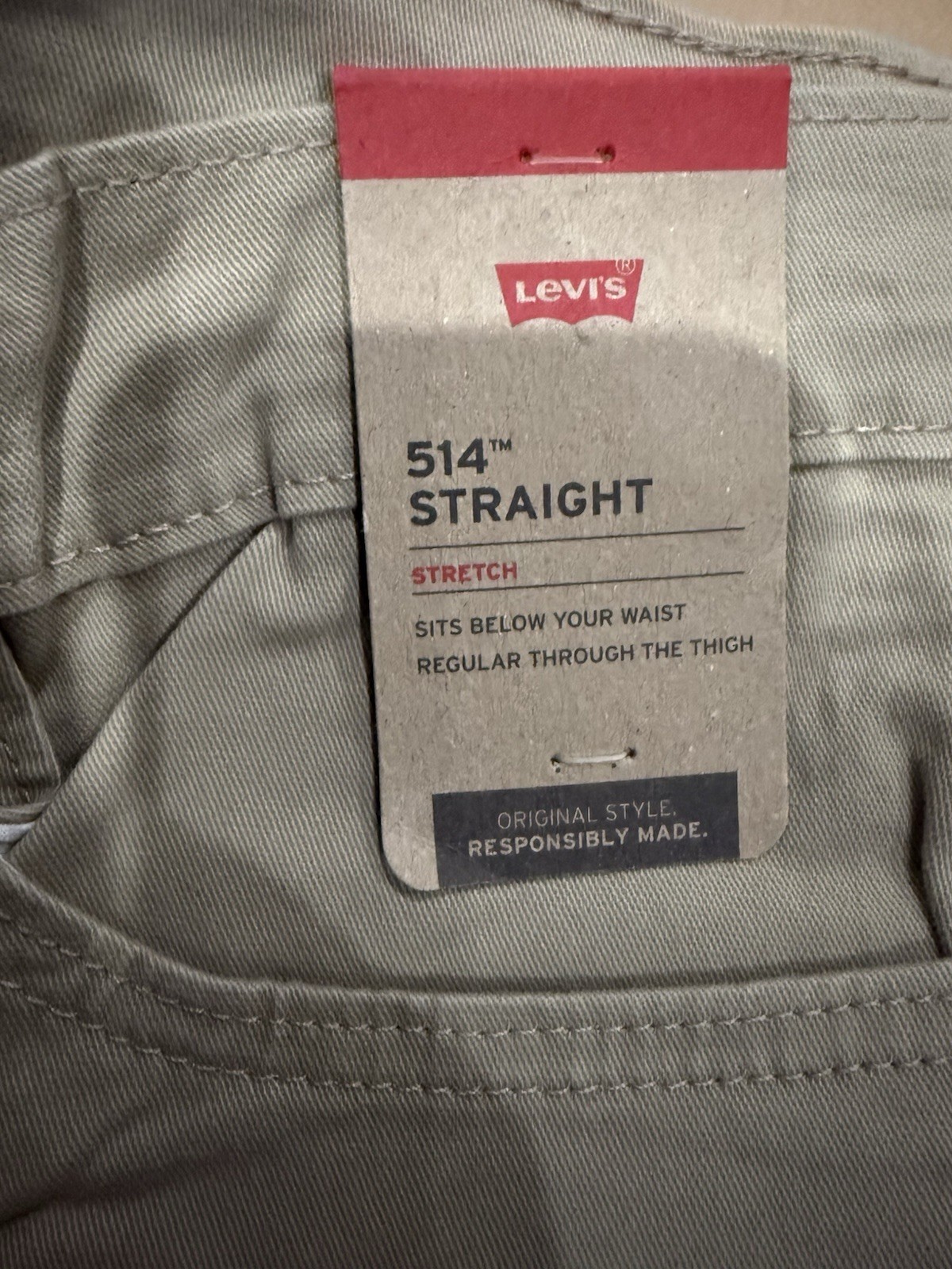 Levi’s Men’s 514 Straight Fit Stretch Jeans, Tan, 34×30 Sits Below Waist