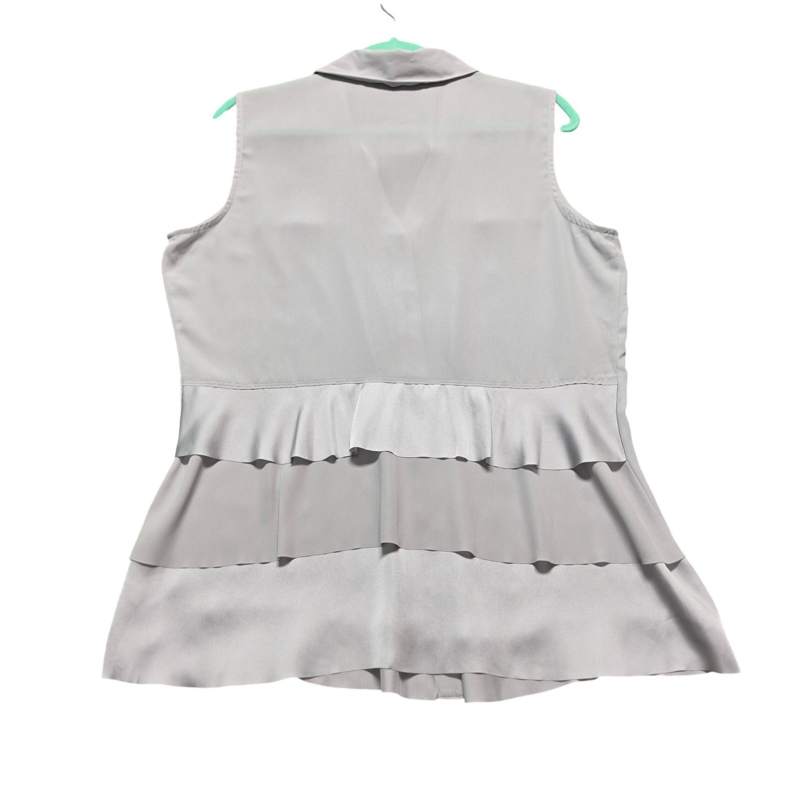 Sleeveless Blouse Alfani 12 Womens Gray Excellent Rhinestone Tiered Ruffle Back
